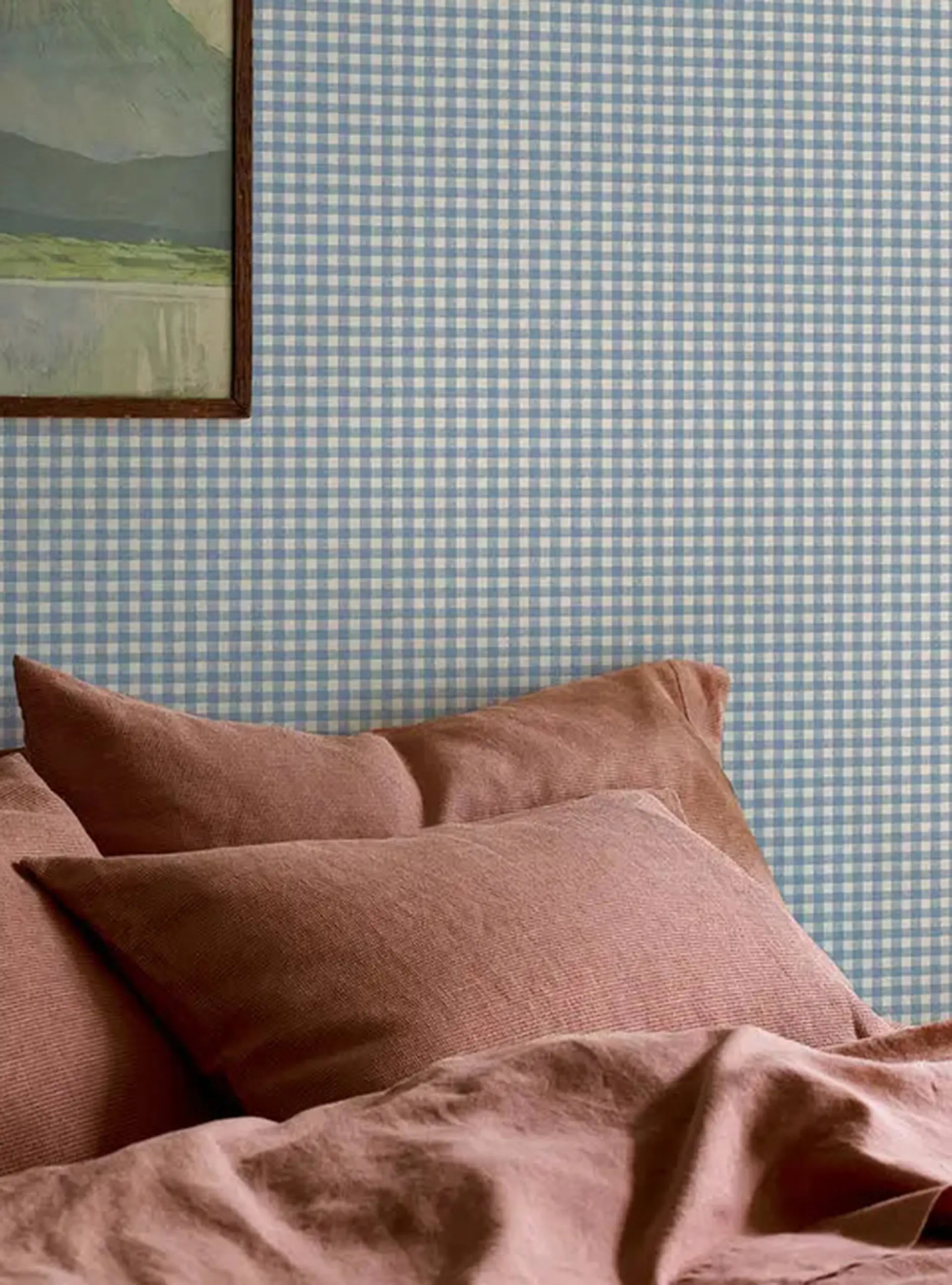 Dusty Blue Gingham Wallpaper