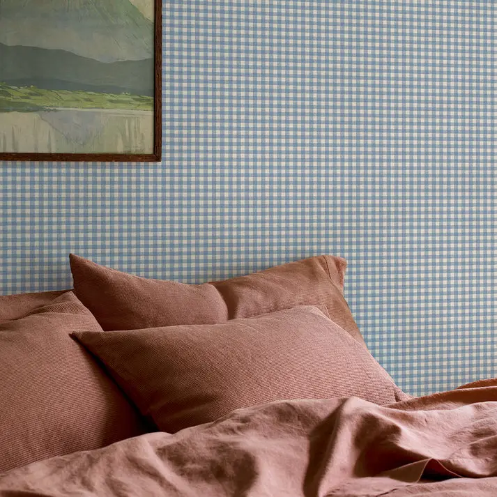 Dusty Blue Gingham Wallpaper - Image 4