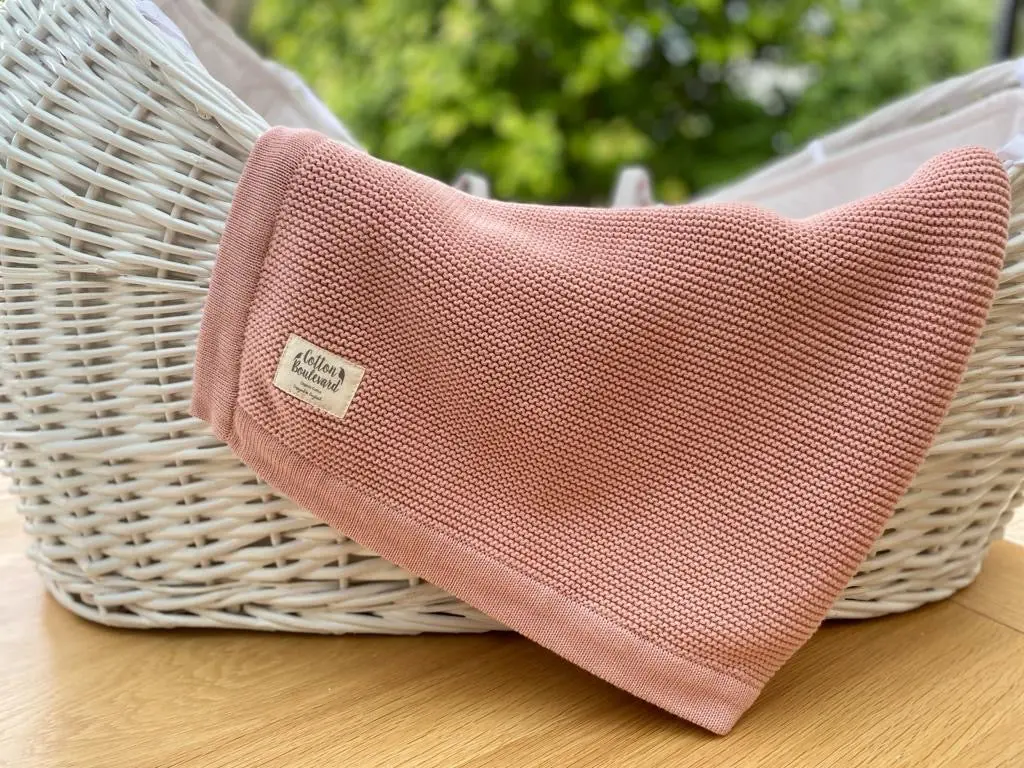 Dusty Pink Organic Cotton Knitted Baby Blanket – 100 X 80cm - Image 2