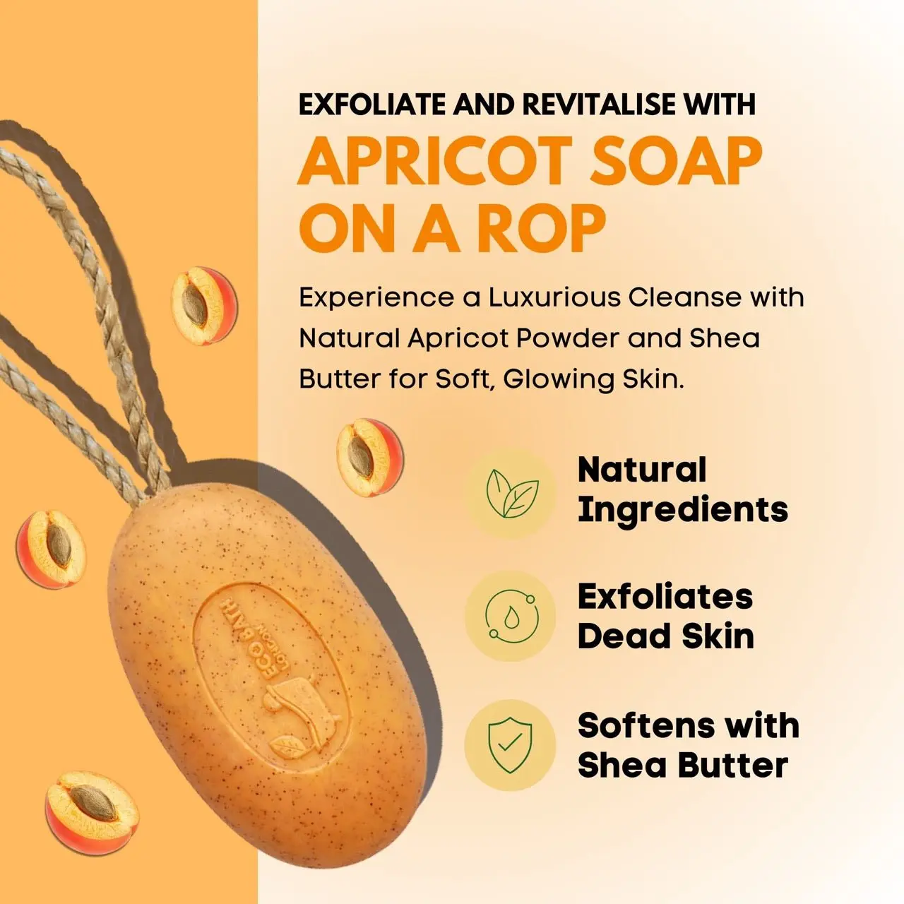 Apricot Soap on a Rope 220g- Luxury Eco-Friendly Apricot Soap Bar - Image 4