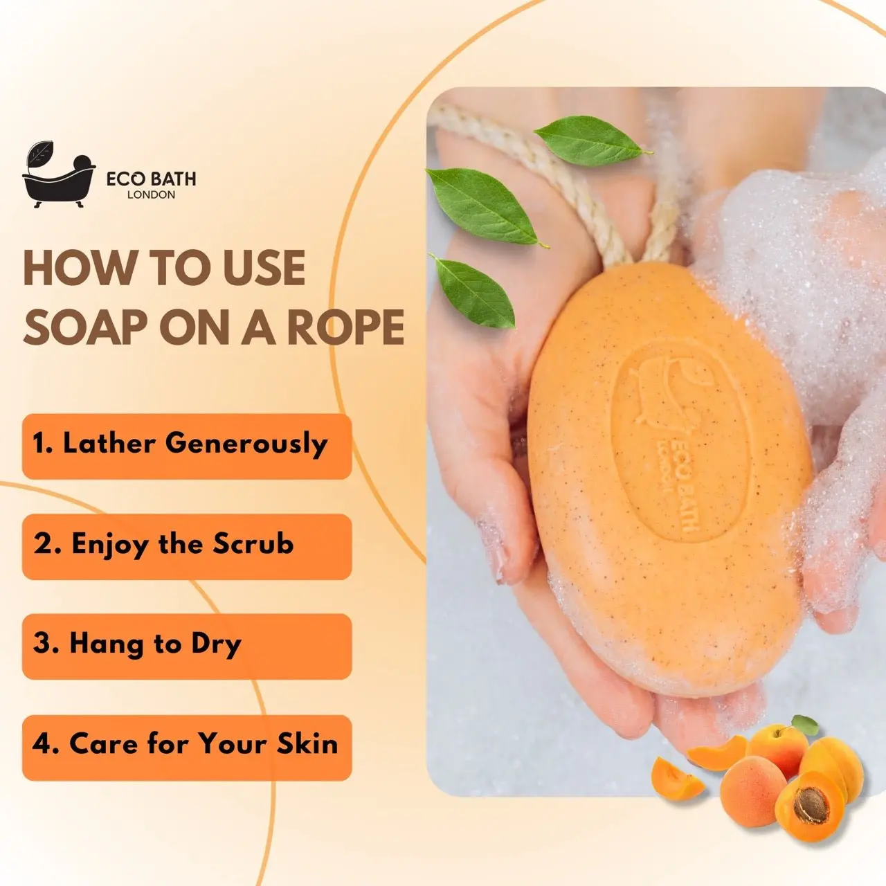Apricot Soap on a Rope 220g- Luxury Eco-Friendly Apricot Soap Bar - Image 6