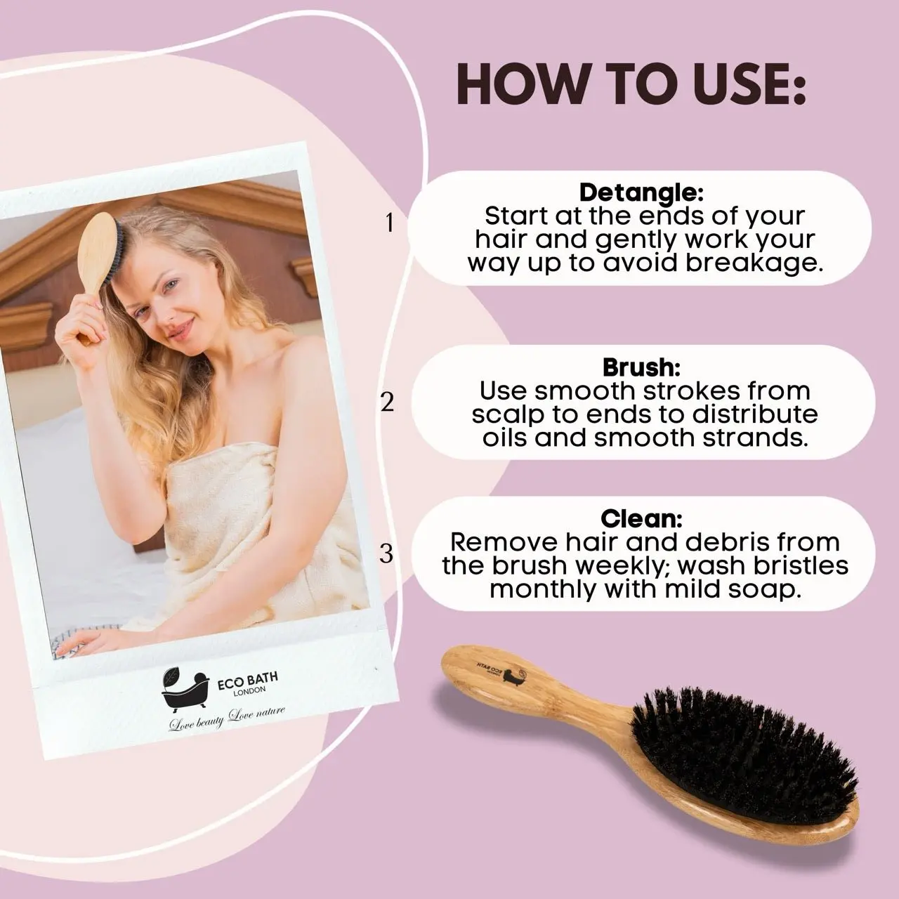 Bamboo Hair Brush with Boar Bristles - Eco-Friendly Detangling Hairbrush for All Hair Types - Image 4
