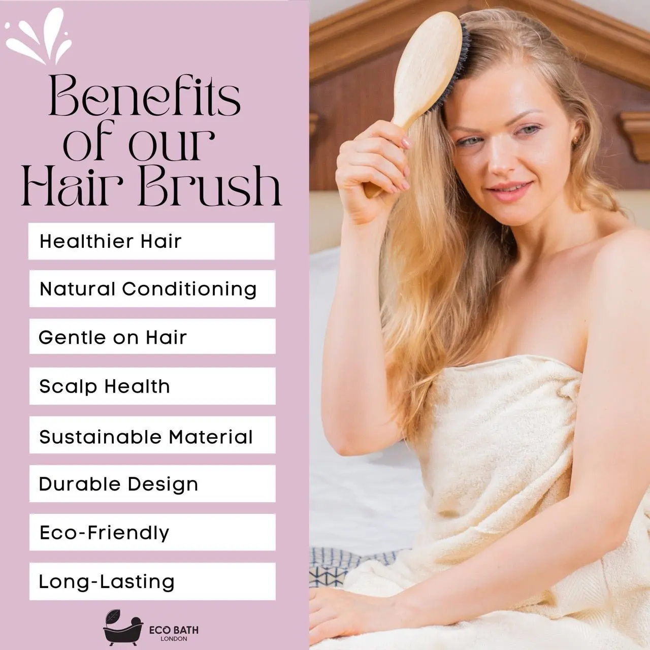 Bamboo Hair Brush with Boar Bristles - Eco-Friendly Detangling Hairbrush for All Hair Types - Image 6