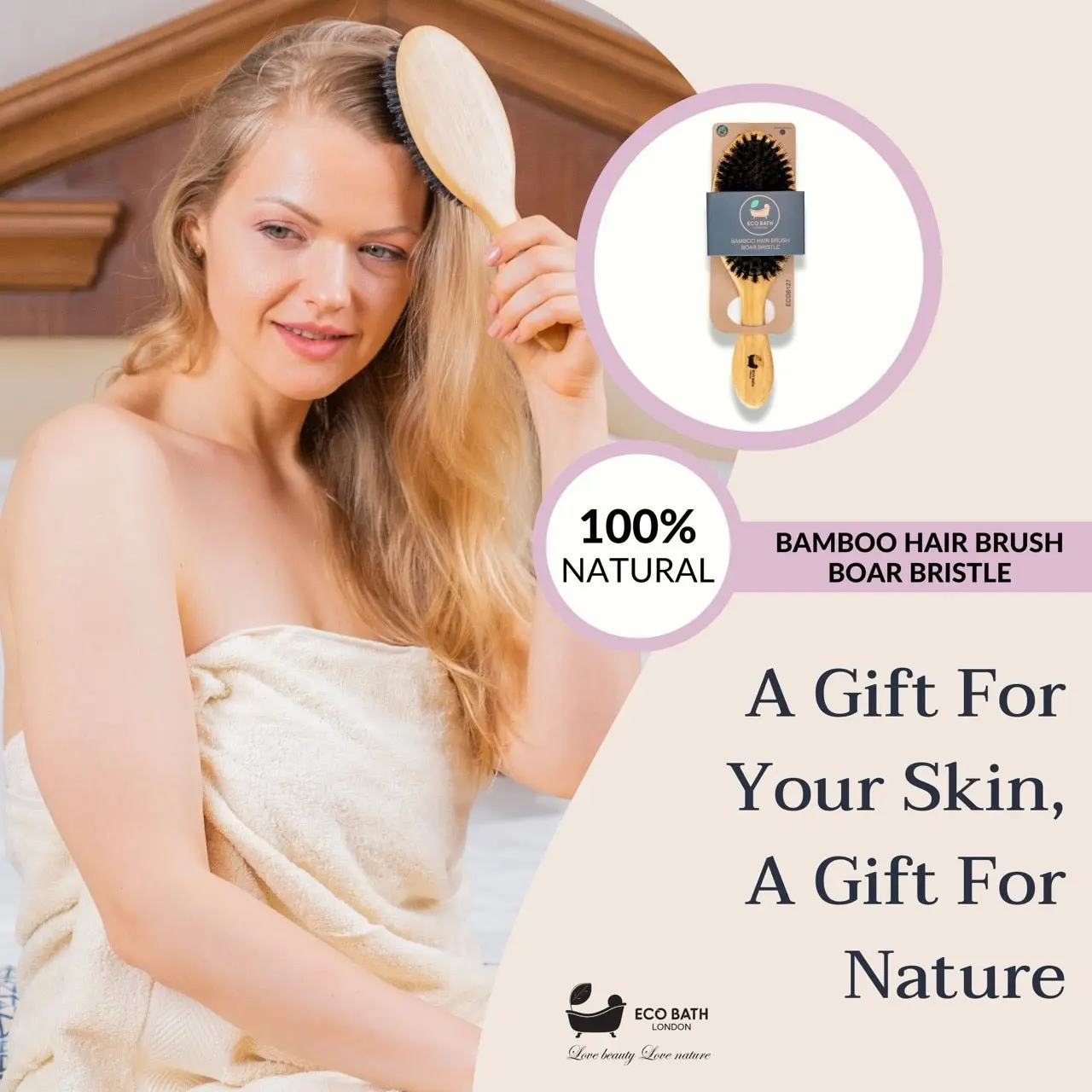 Bamboo Hair Brush with Boar Bristles - Eco-Friendly Detangling Hairbrush for All Hair Types - Image 7