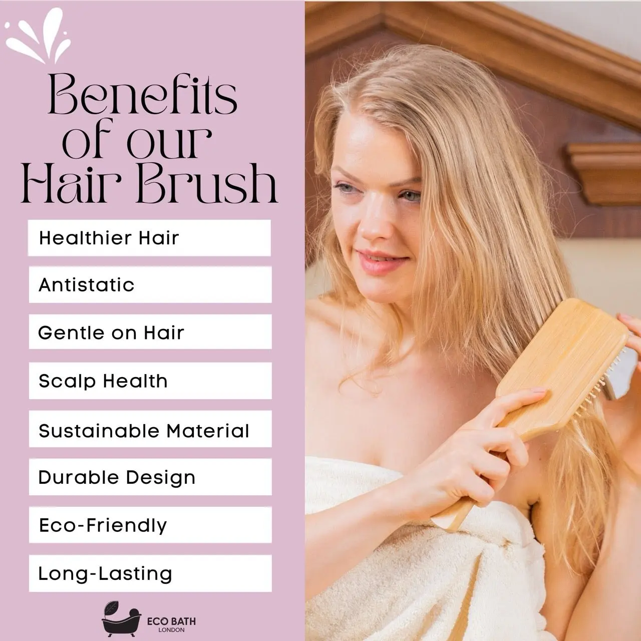 Bamboo Hairbrush with Wooden Pins - Eco-Friendly Paddle Detangler for Long, Thick, and Curly Hair - Image 3
