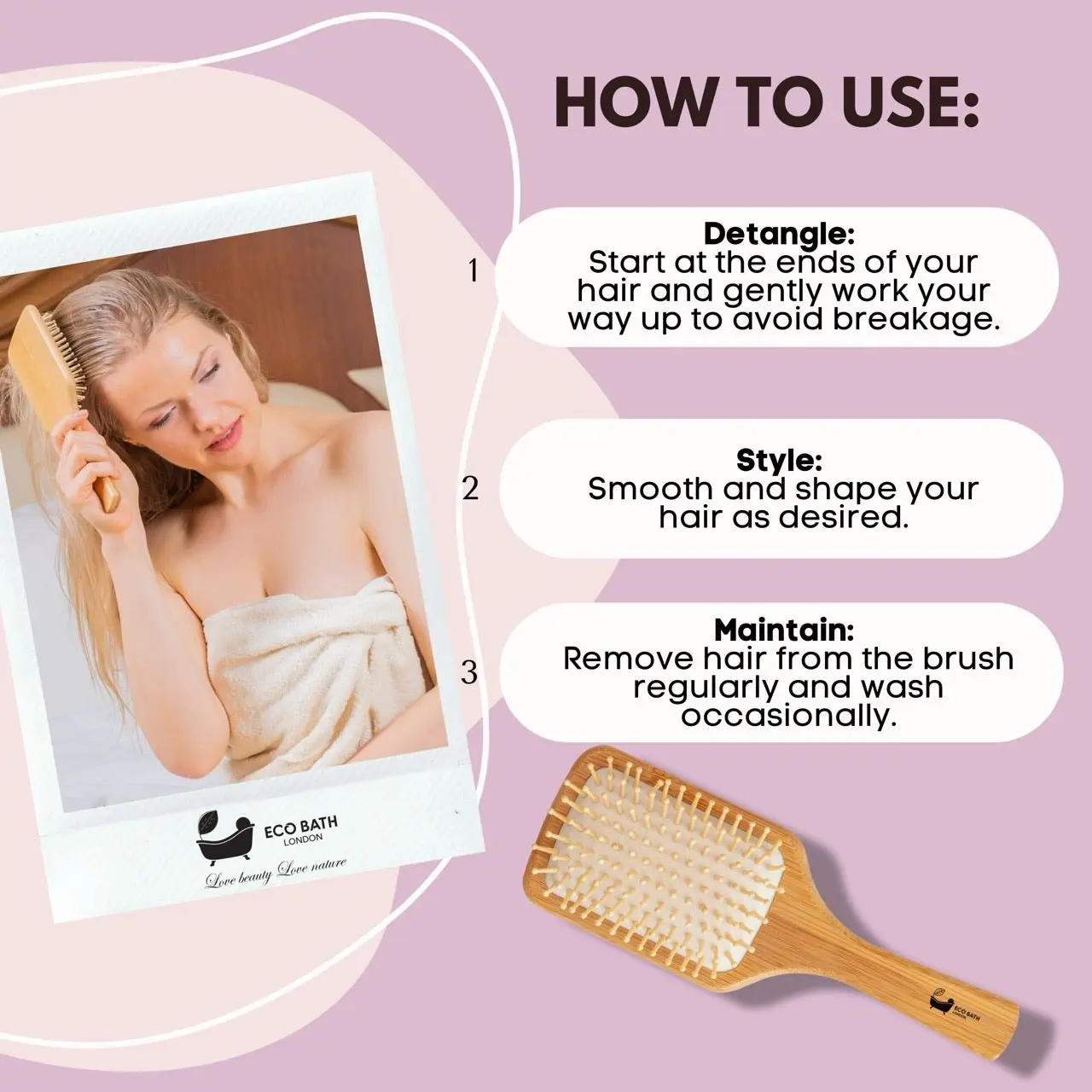 Bamboo Hairbrush with Wooden Pins - Eco-Friendly Paddle Detangler for Long, Thick, and Curly Hair - Image 5