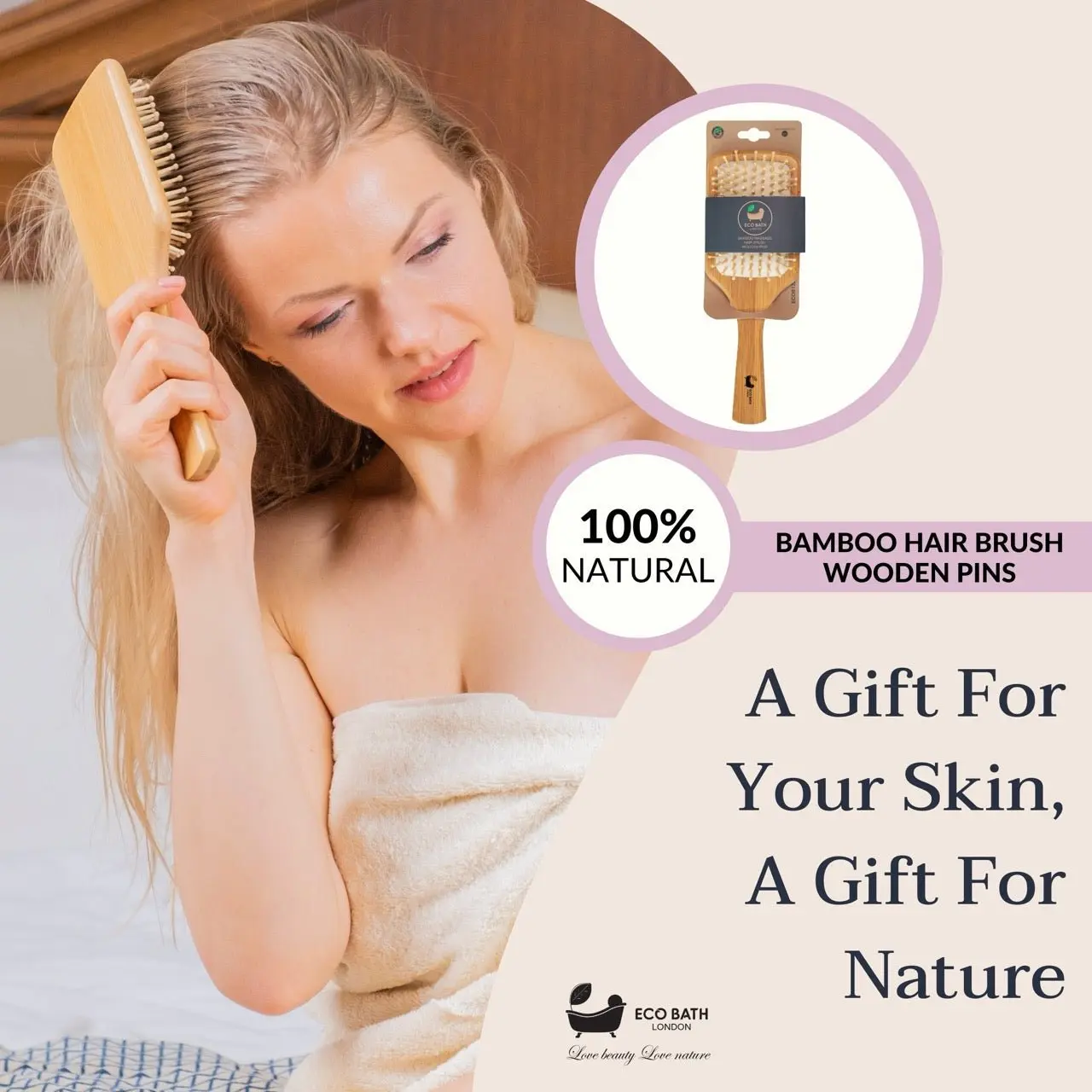 Bamboo Hairbrush with Wooden Pins - Eco-Friendly Paddle Detangler for Long, Thick, and Curly Hair - Image 7