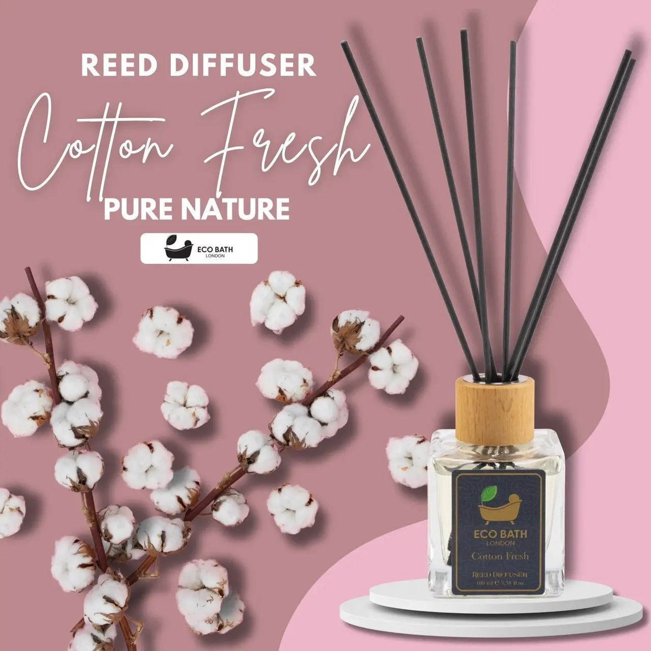 Cotton Fresh Reed Diffuser 100ml (3.38 Fl.Oz) - Luxurious Calming Reed Diffuser for Home Fragrance - Image 2