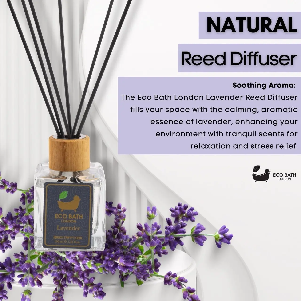 French Lavender Reed Diffuser - Luxurious Home Fragrance with Natural Essential French Lavender Oil, 100ml (3.38 Fl.Oz) - Image 3