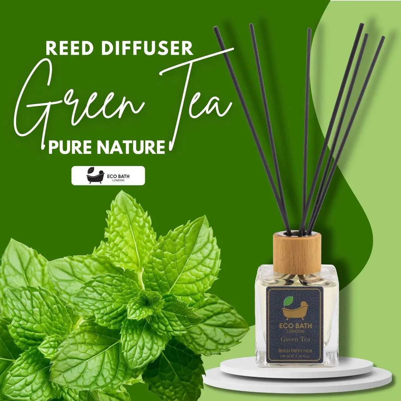 Green Tea Reed Diffuser - Refreshing Room Fragrance with Notes of Bergamot and Green Tea, 100ml (3.38 Fl.Oz) - Image 2