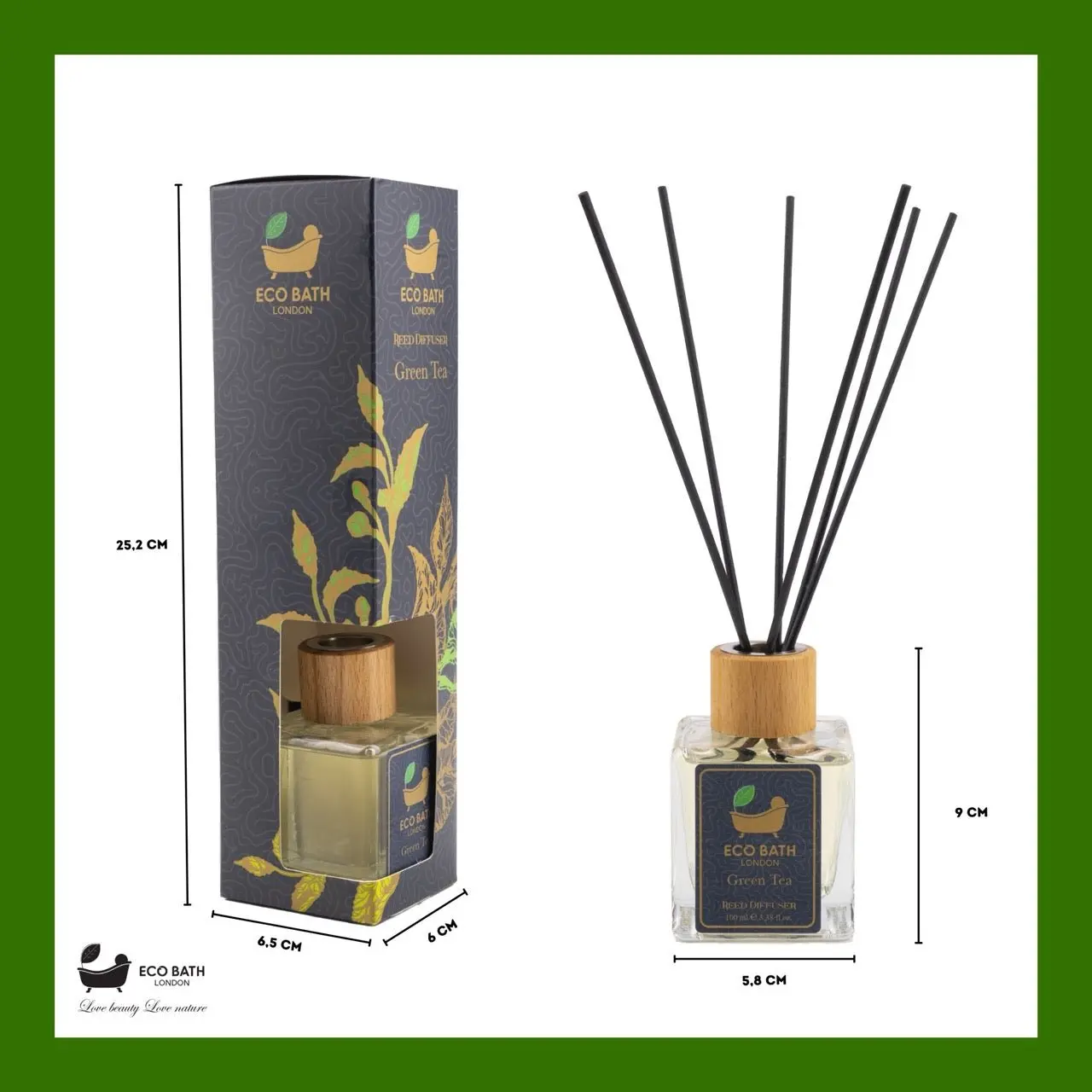 Green Tea Reed Diffuser - Refreshing Room Fragrance with Notes of Bergamot and Green Tea, 100ml (3.38 Fl.Oz) - Image 6