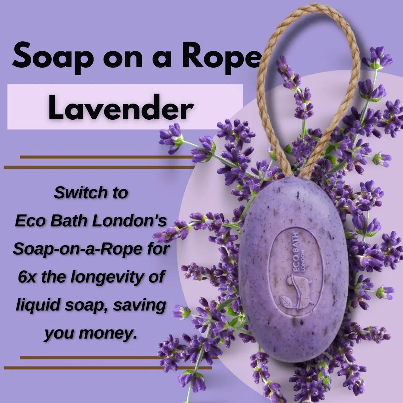 Lavender Soap on a Rope 220g - Luxurious and Eco Friendly Relaxing Body Wash Bar with Shea Butter - Image 2