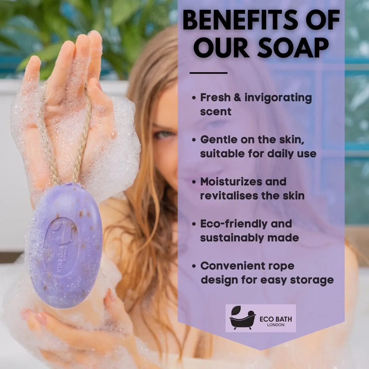 Lavender Soap on a Rope 220g - Luxurious and Eco Friendly Relaxing Body Wash Bar with Shea Butter - Image 3