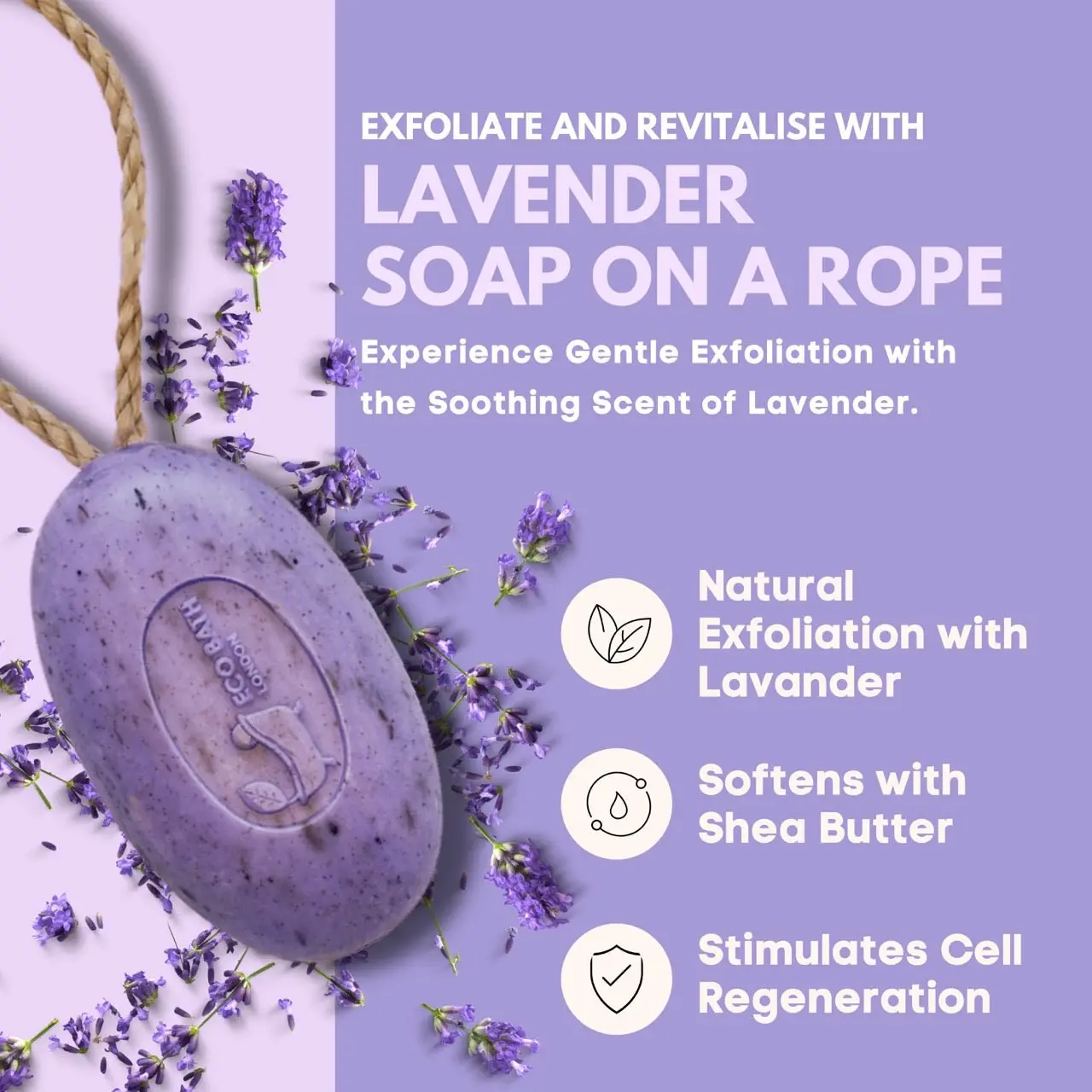 Lavender Soap on a Rope 220g - Luxurious and Eco Friendly Relaxing Body Wash Bar with Shea Butter - Image 4