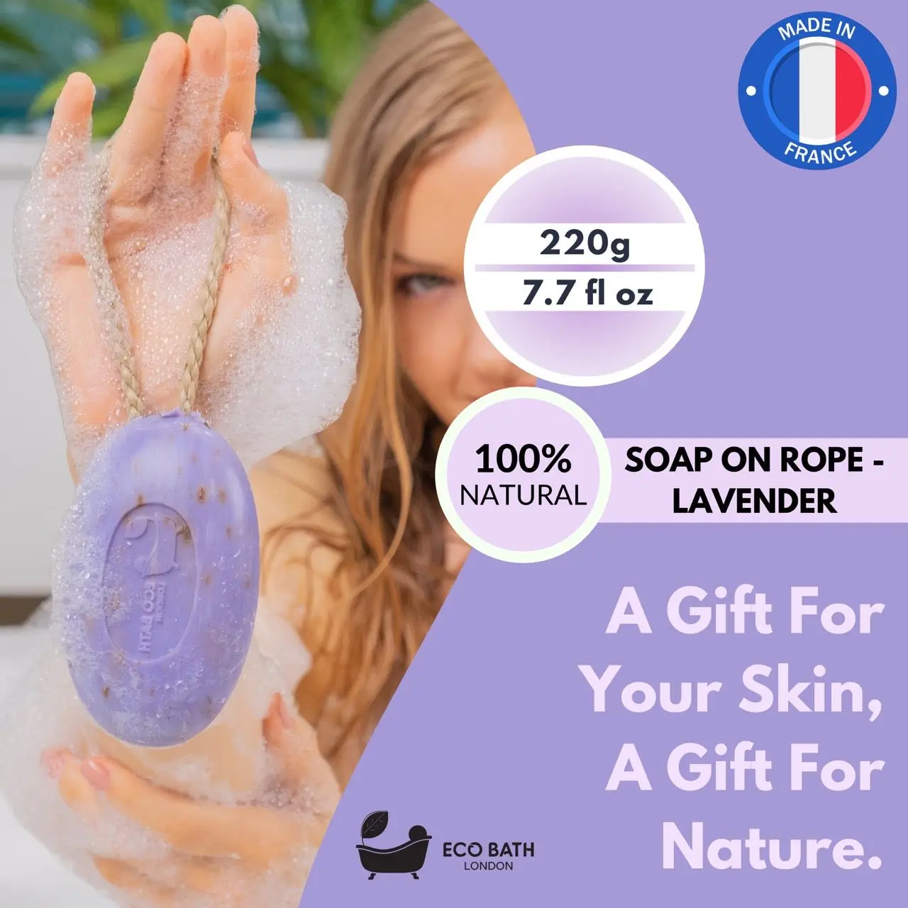 Lavender Soap on a Rope 220g - Luxurious and Eco Friendly Relaxing Body Wash Bar with Shea Butter - Image 8