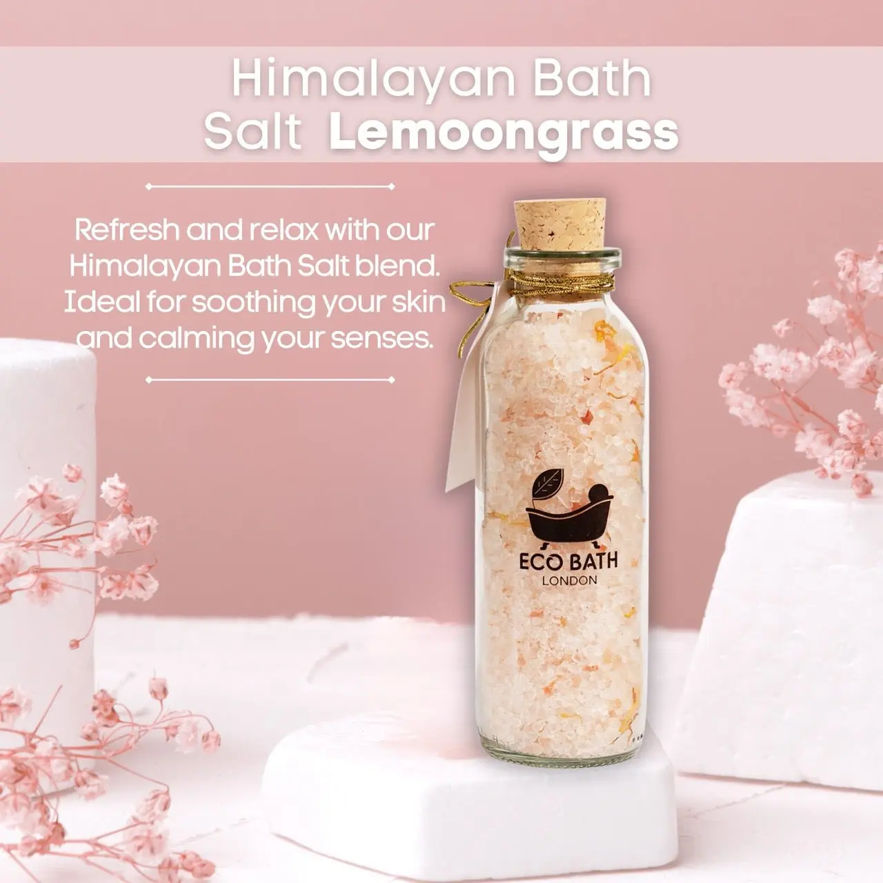 Lemongrass Himalayan Bath Salt 300g - Premium Himalayan Salt Infused with Lemongrass & Calendula - Image 2