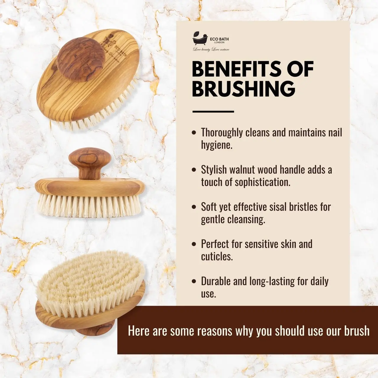 Eco Bath London Natural Sisal Olive Wood Hand Brush - Premium Olive Wood Sisal Hand Brush - Image 3