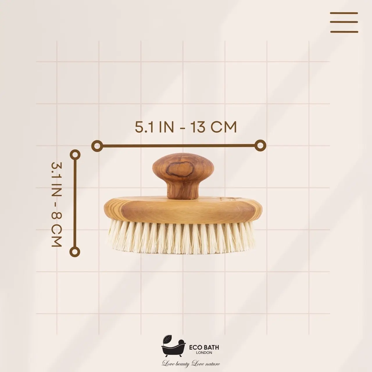 Eco Bath London Natural Sisal Olive Wood Hand Brush - Premium Olive Wood Sisal Hand Brush - Image 6