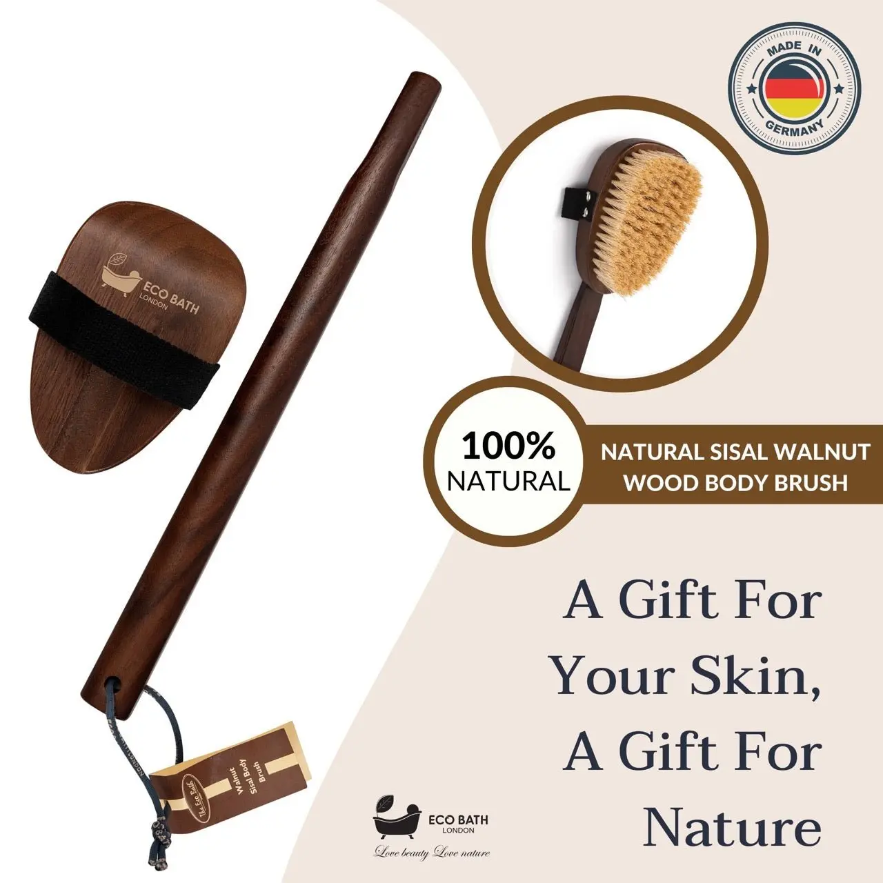 Natural Sisal Walnut Wood Body Brush - Luxurious Dry Brushing Body Brush - Image 7
