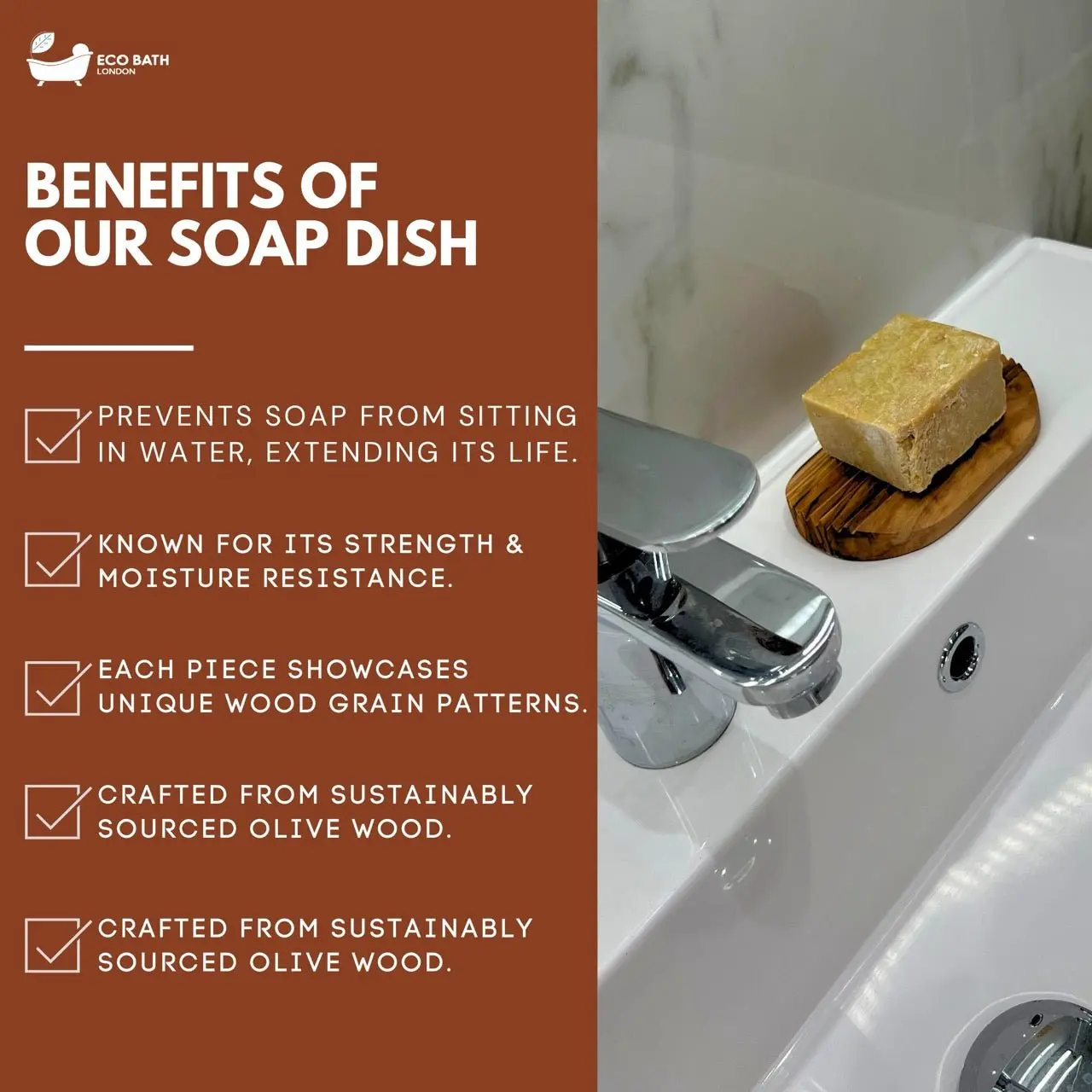 Olive Wood Ridged Soap Dish - Image 3