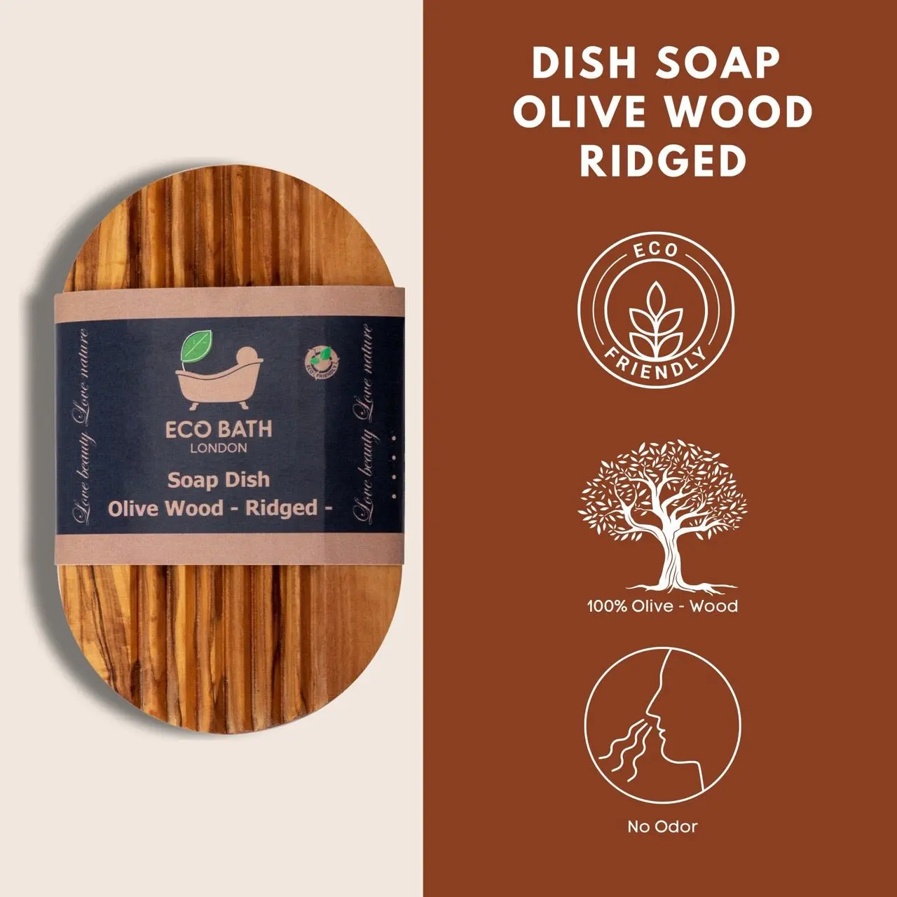 Olive Wood Ridged Soap Dish - Image 5