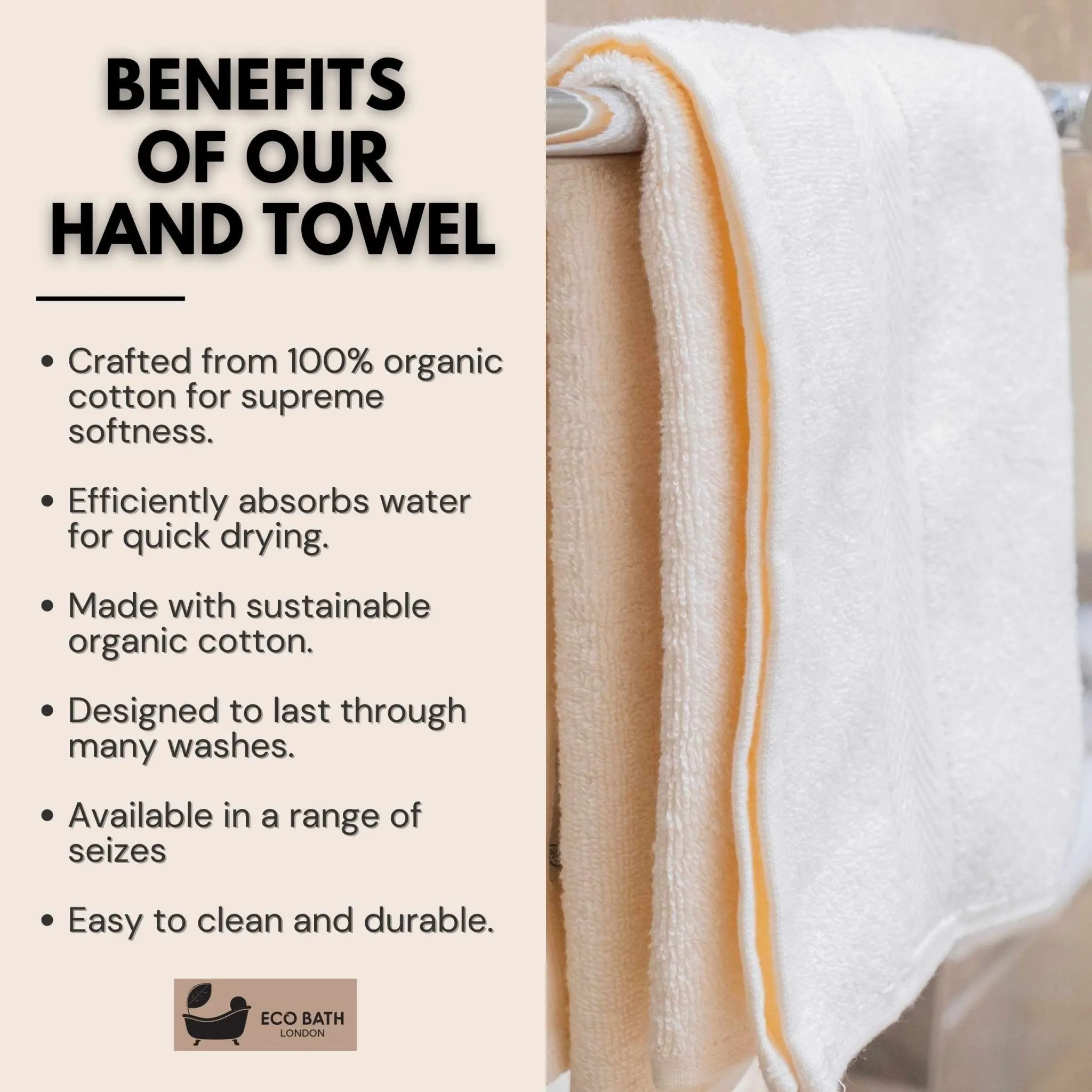Organic Cotton Hand Towel - 50x100cm - Image 3