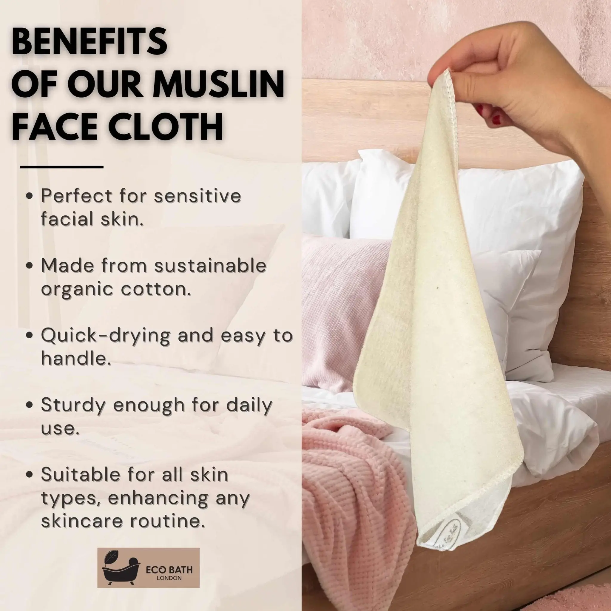 Organic Cotton Muslin Face Cloth - Pack of 6, Available in Natural and White Colours - Image 4