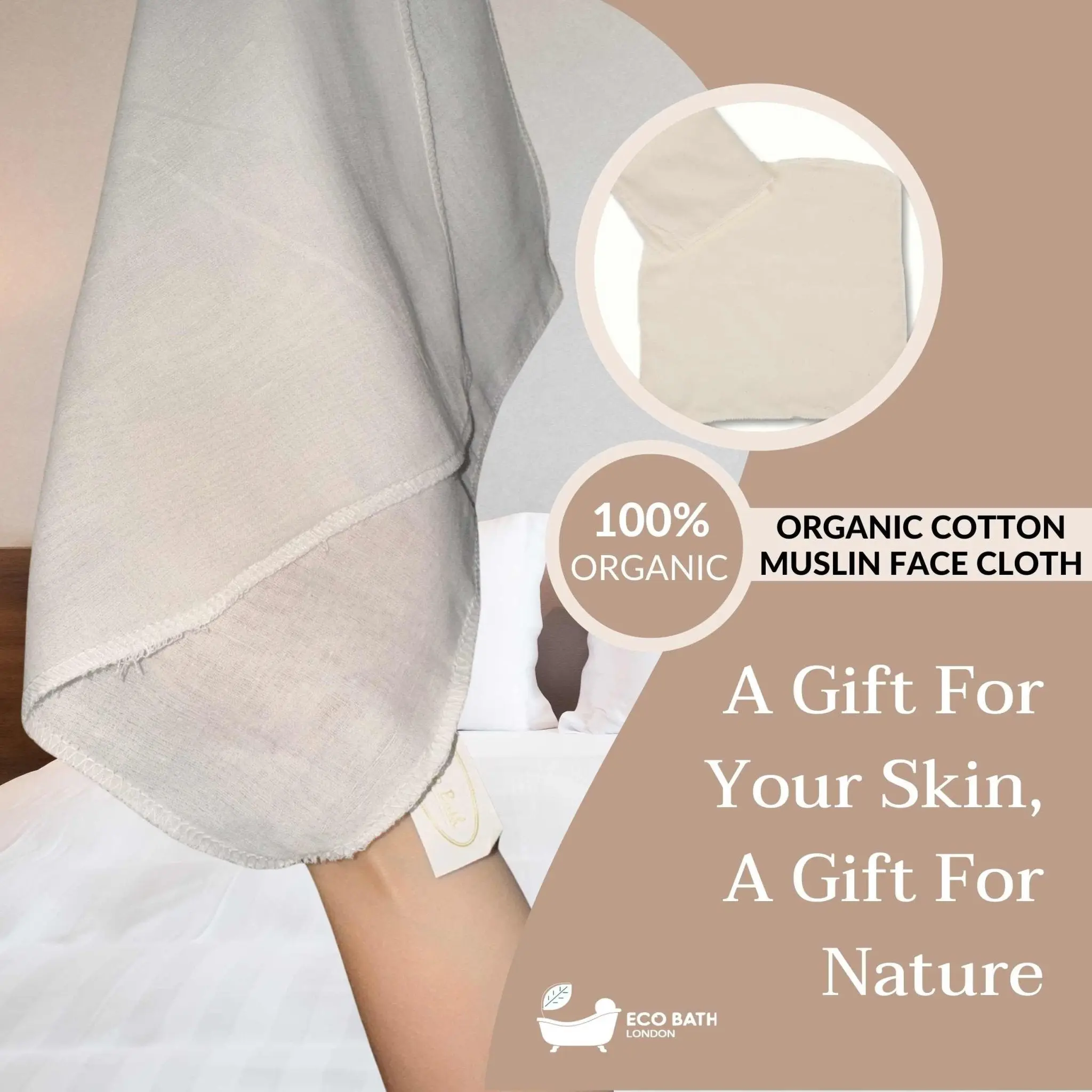 Organic Cotton Muslin Face Cloth - Pack of 6, Available in Natural and White Colours - Image 7