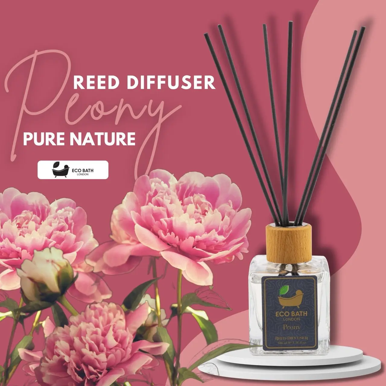 Peony Reed Diffuser - Beautiful Bouquet of Peonies Fragrance, Intensive, Fresh & Long Lasting Room Diffuser, 100ml (3.38 Fl.Oz) - Image 2