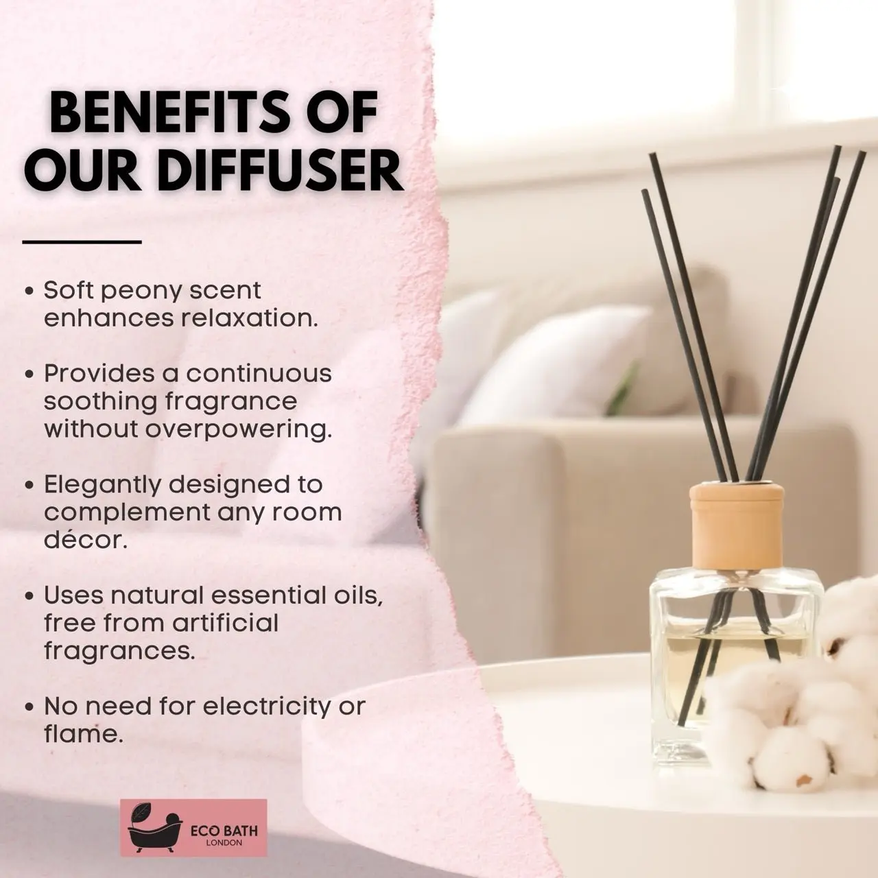 Peony Reed Diffuser - Beautiful Bouquet of Peonies Fragrance, Intensive, Fresh & Long Lasting Room Diffuser, 100ml (3.38 Fl.Oz) - Image 4