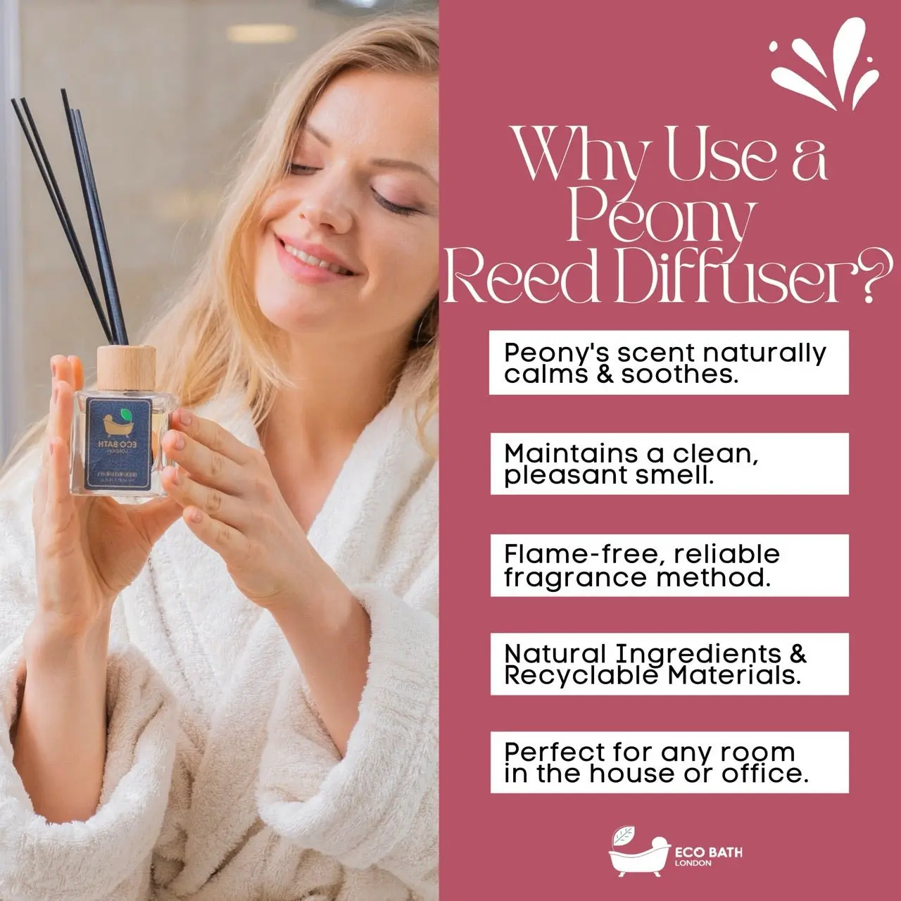 Peony Reed Diffuser - Beautiful Bouquet of Peonies Fragrance, Intensive, Fresh & Long Lasting Room Diffuser, 100ml (3.38 Fl.Oz) - Image 5