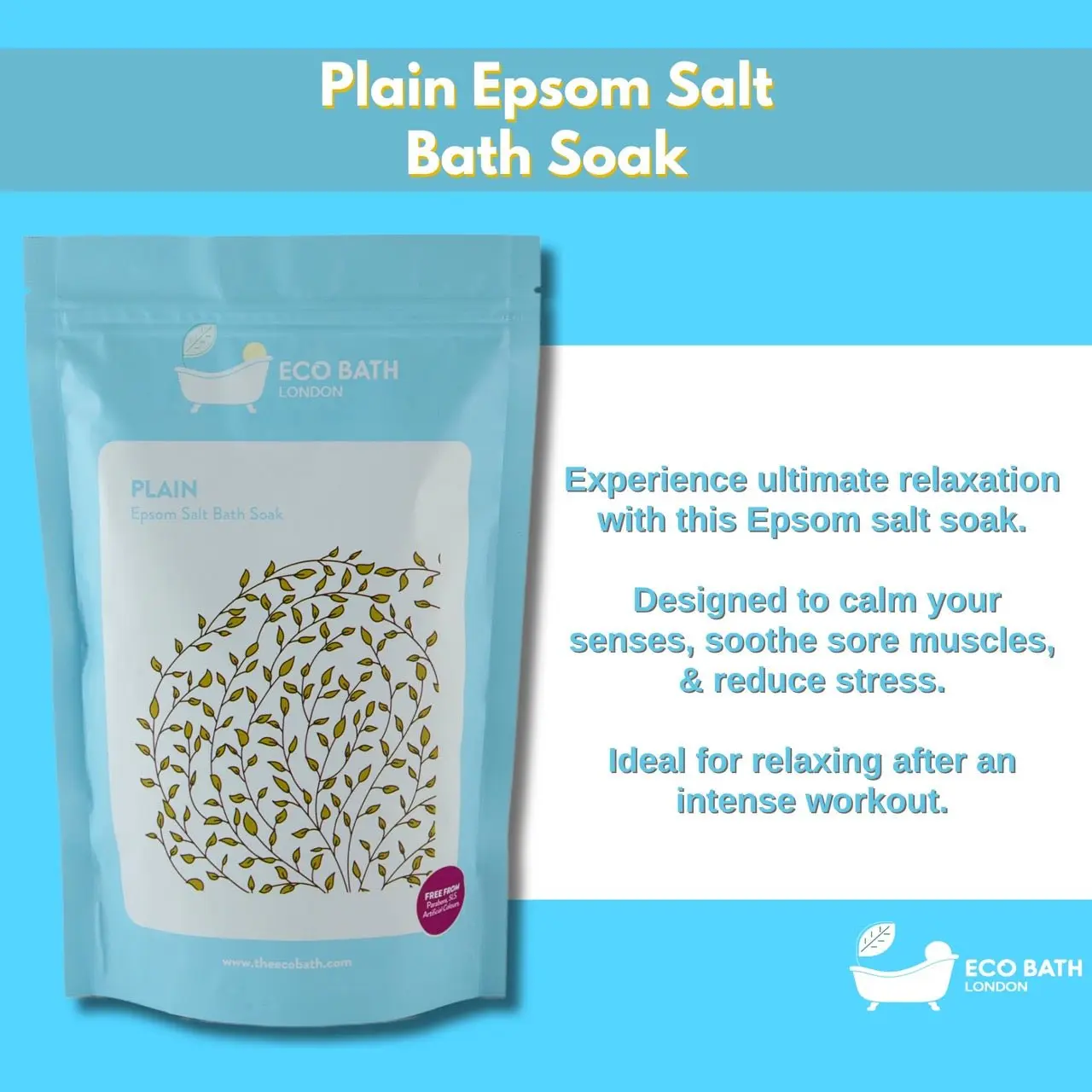 Plain Epsom Salt Bath Soak - Pouch | 500g & 1000g - Image 2