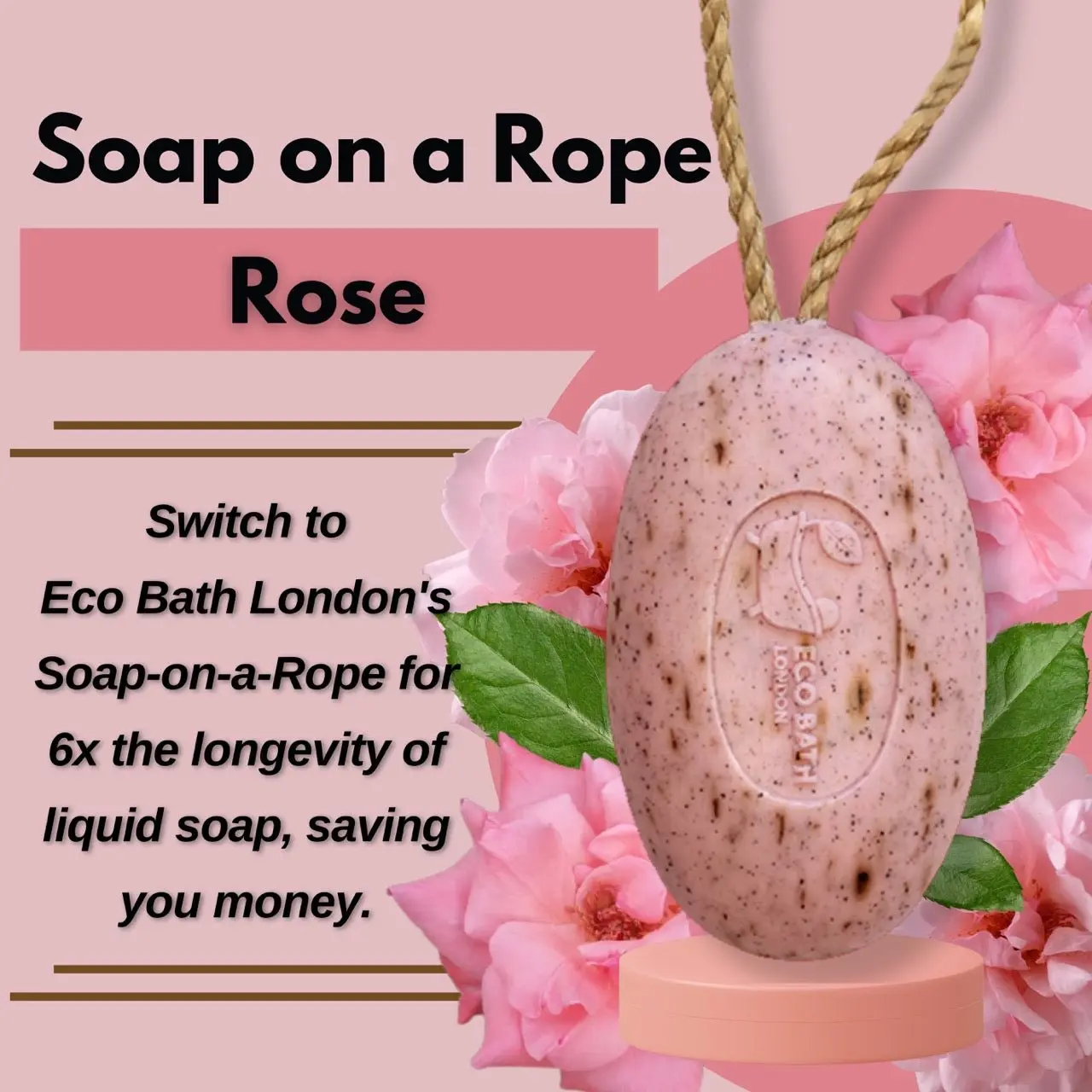 Rose Soap on a Rope 220g - Luxurious and Eco Friendly Body Wash Bar with Shea Butter - Image 2