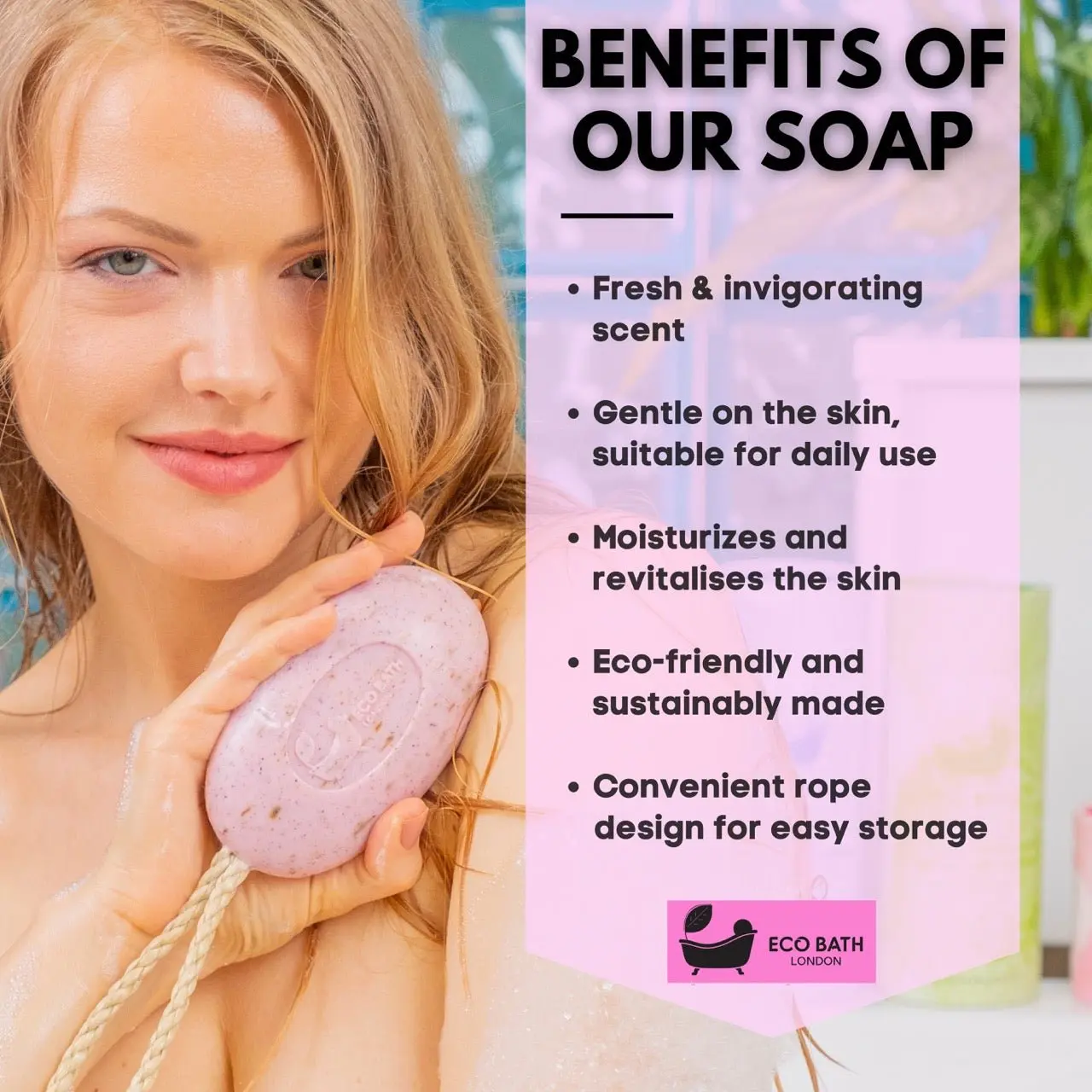 Rose Soap on a Rope 220g - Luxurious and Eco Friendly Body Wash Bar with Shea Butter - Image 3