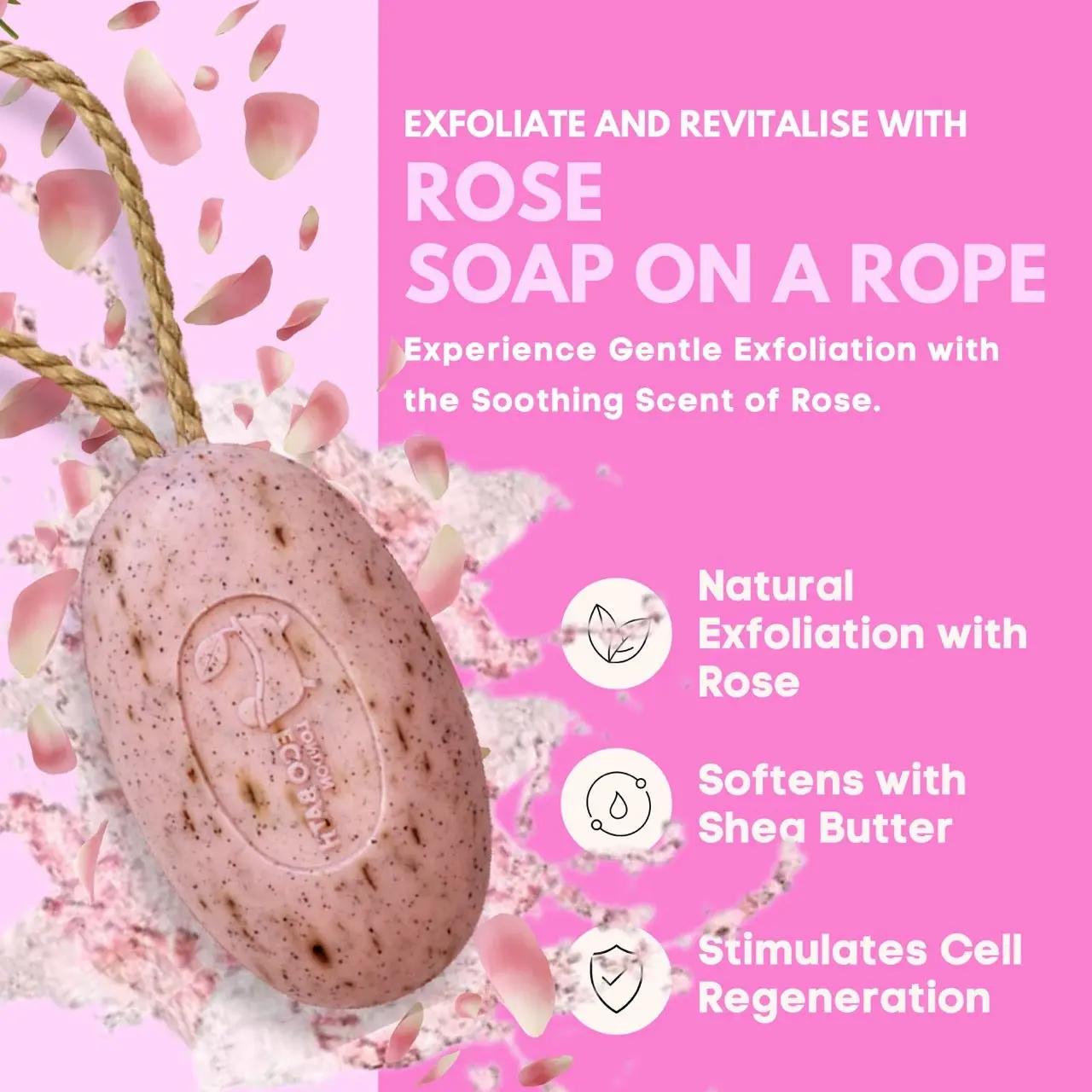 Rose Soap on a Rope 220g - Luxurious and Eco Friendly Body Wash Bar with Shea Butter - Image 4