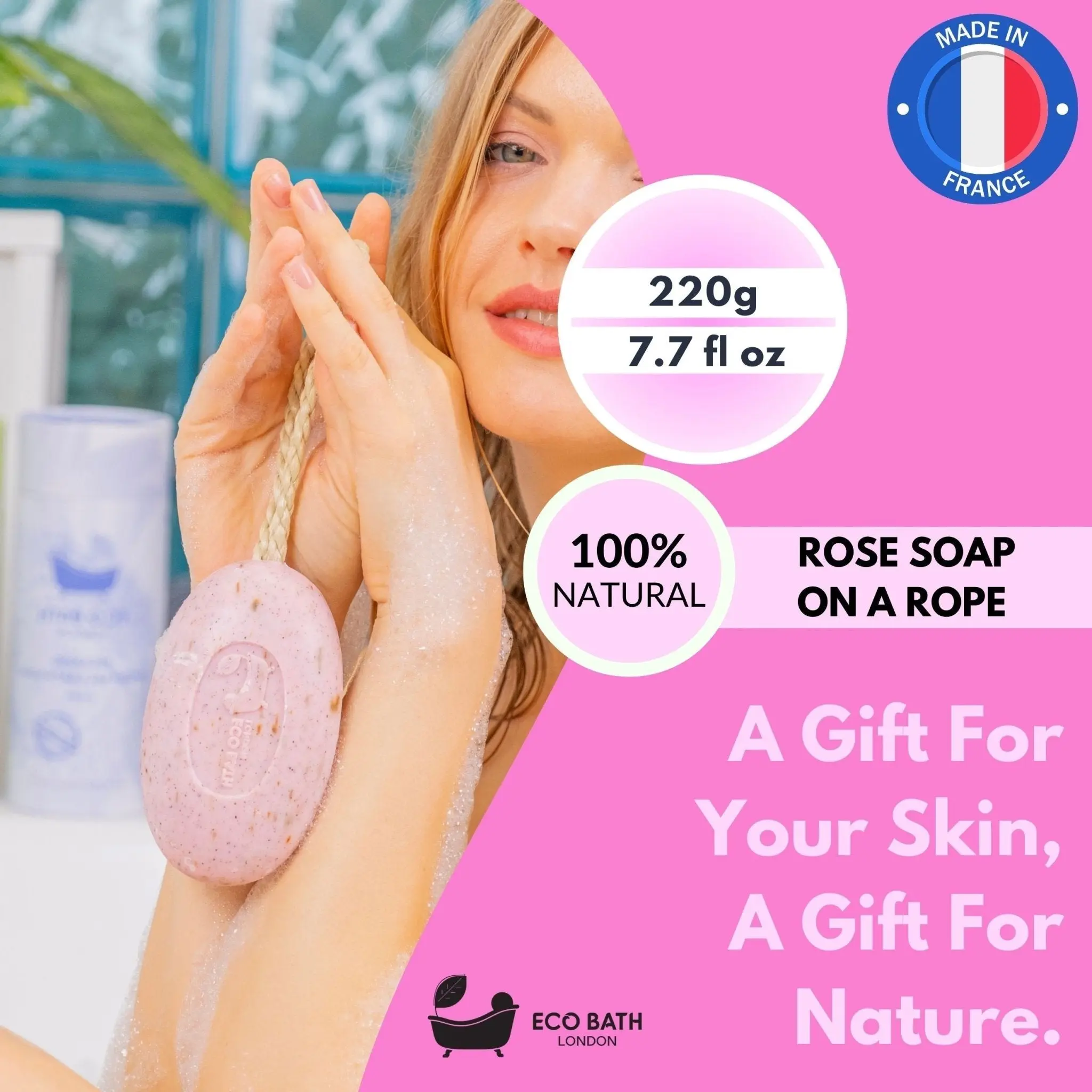 Rose Soap on a Rope 220g - Luxurious and Eco Friendly Body Wash Bar with Shea Butter - Image 8