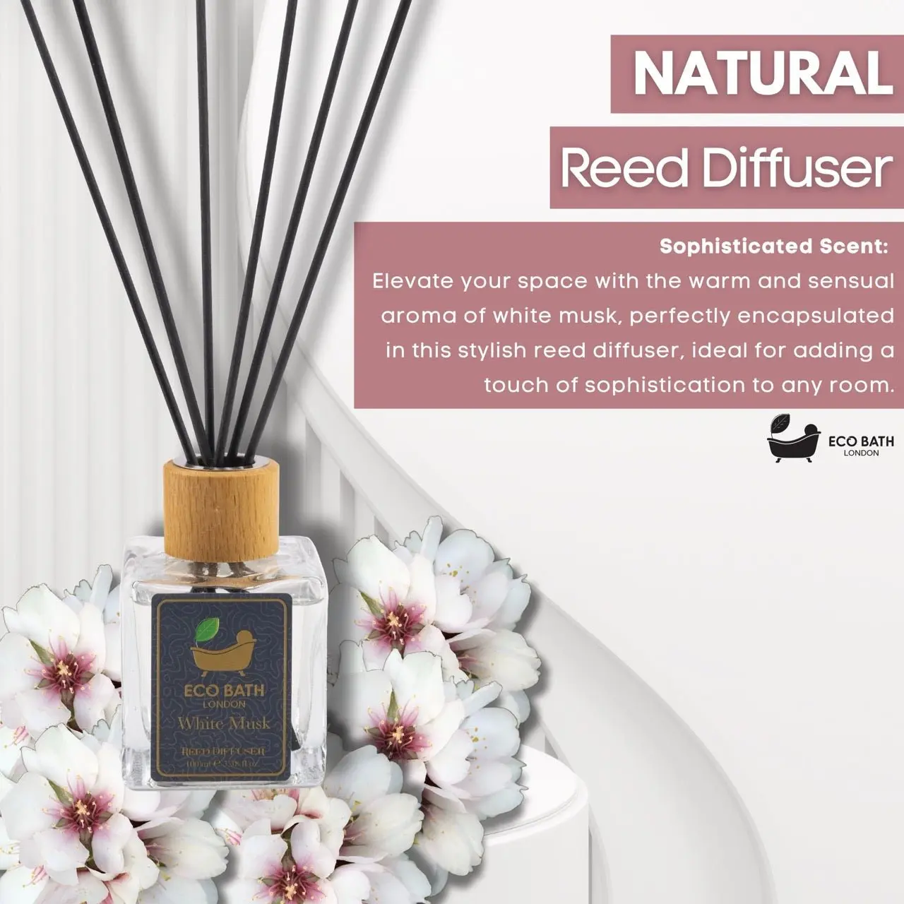 White Musk Reed Diffuser - Fresh and Sweet Fruits Scented Room Diffuser with Lemon, Mandarin, Green Pear, and Bergamot, 100ml (3.38 Fl.Oz) - Image 3