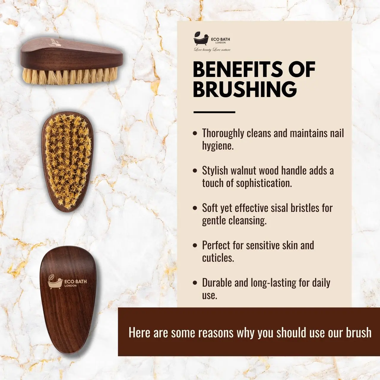 Eco Bath Natural Sisal Walnut Wood Nail Brush - Luxurious Design - Image 3