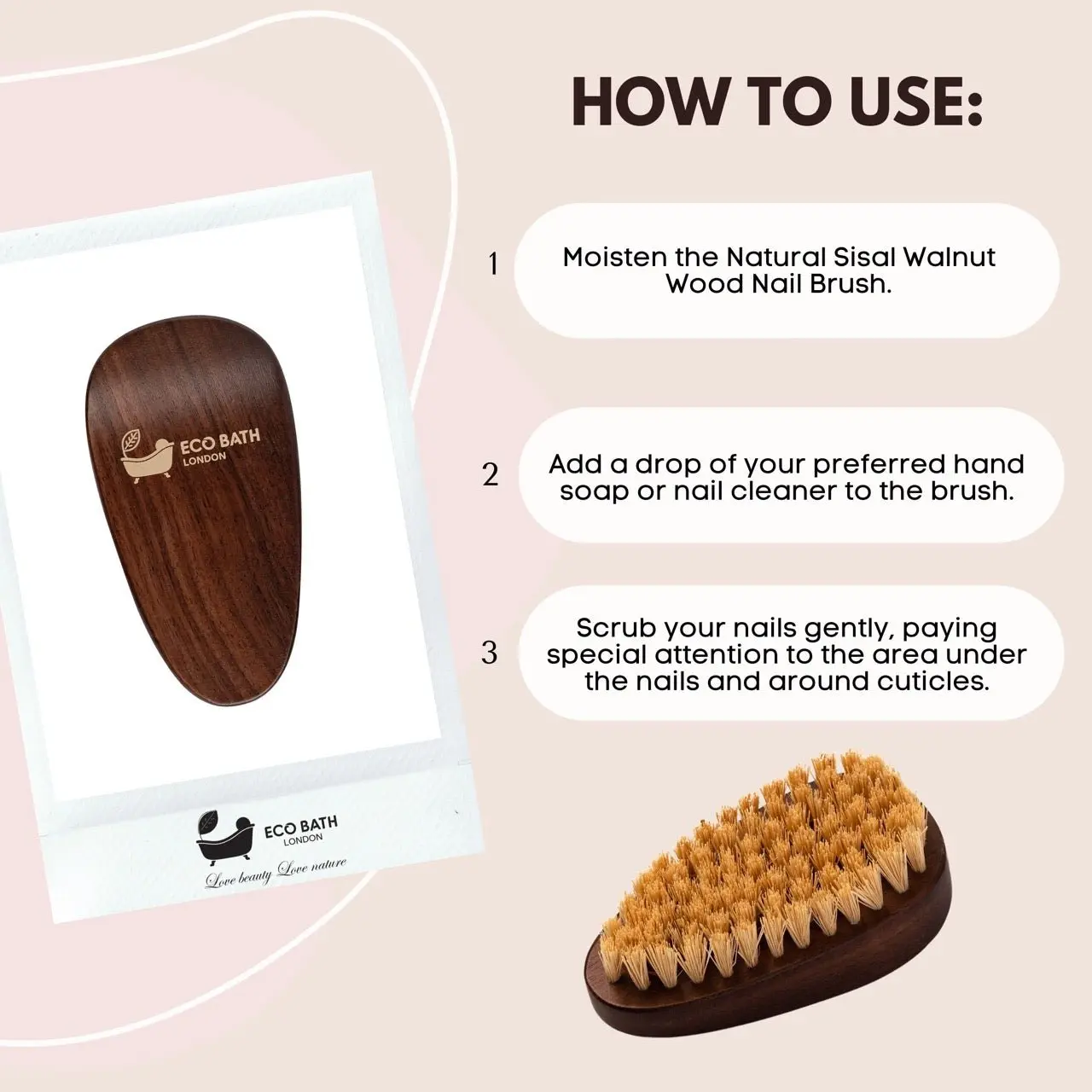 Eco Bath Natural Sisal Walnut Wood Nail Brush - Luxurious Design - Image 5