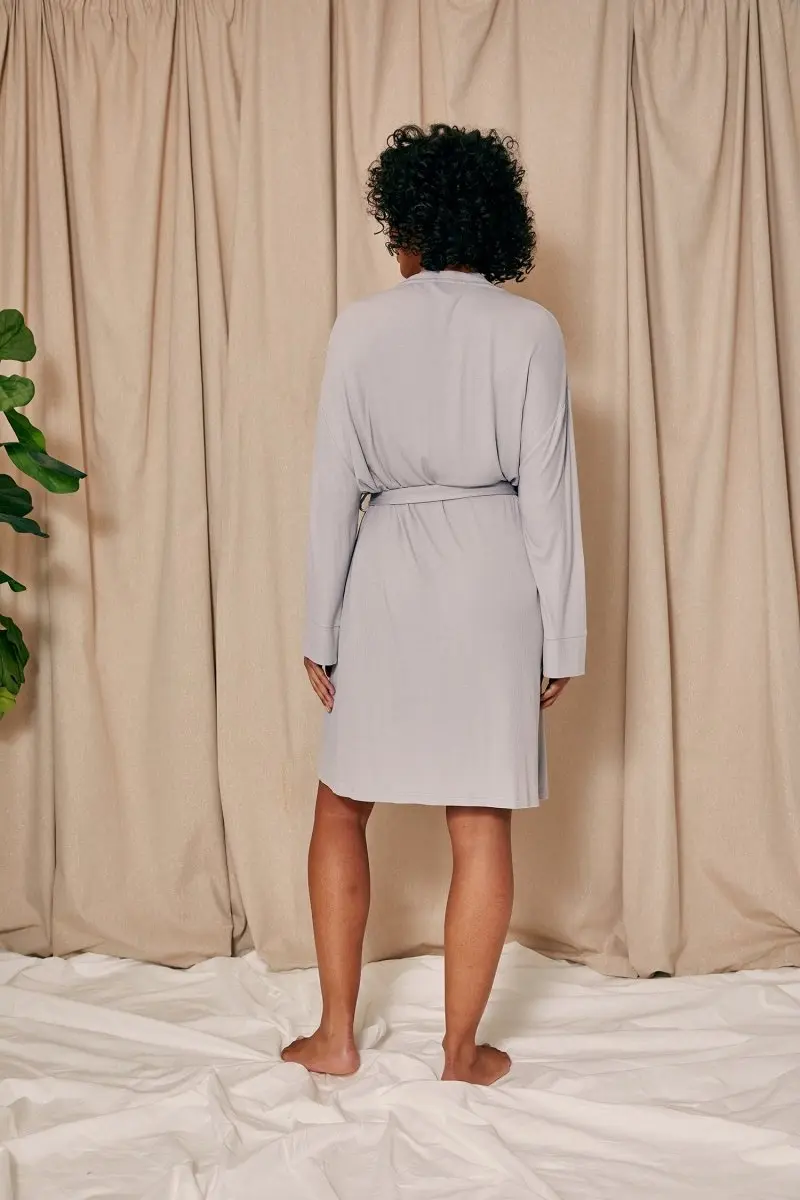 EcoVero Ribbed Robe in Grey - Image 3
