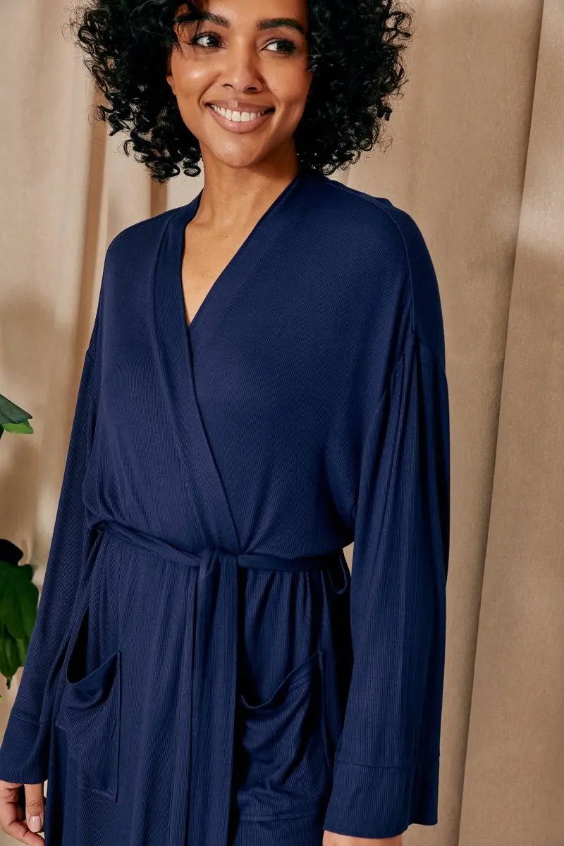 EcoVero Ribbed Robe in Midnight - Image 4