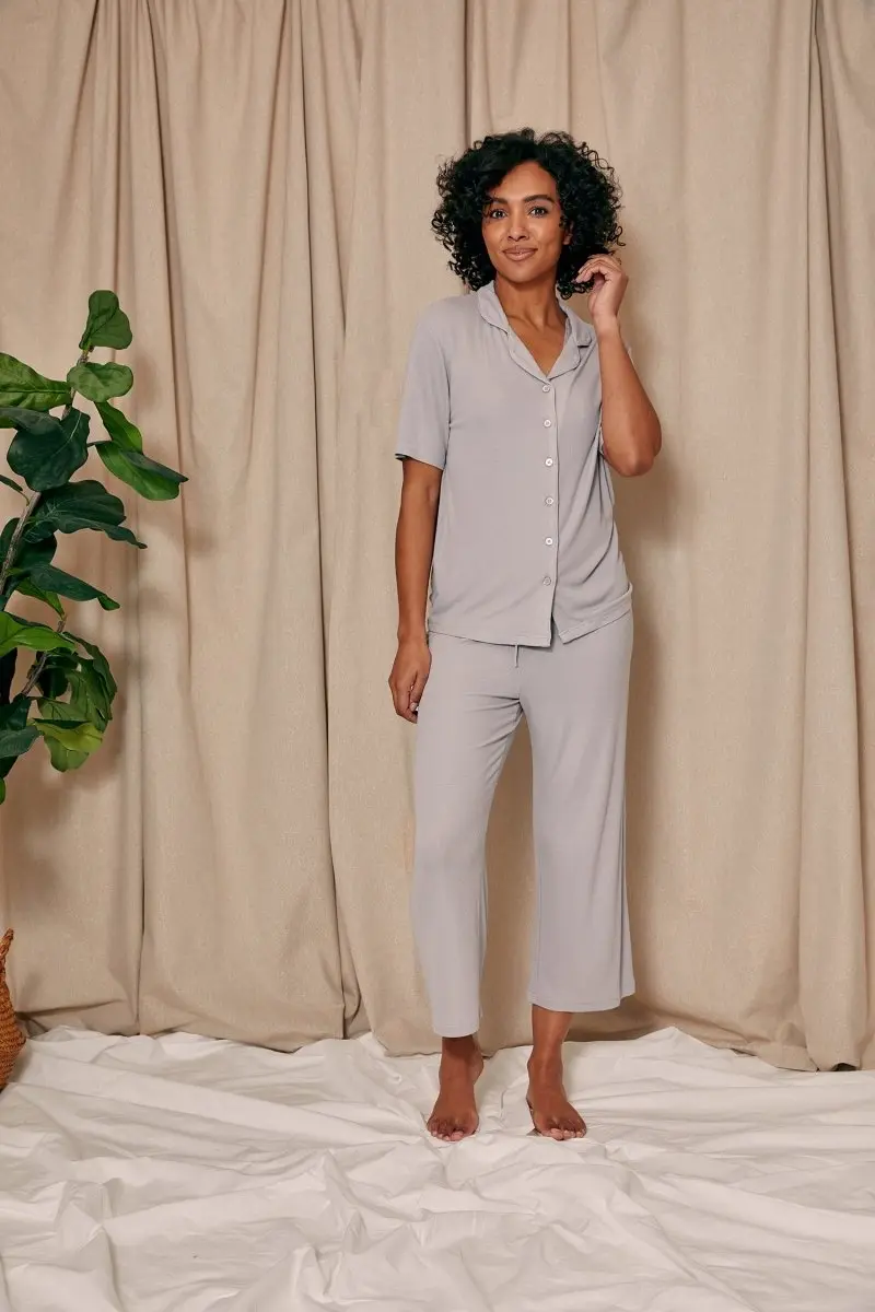 Grey EcoVero Ribbed Shirt Capri Set