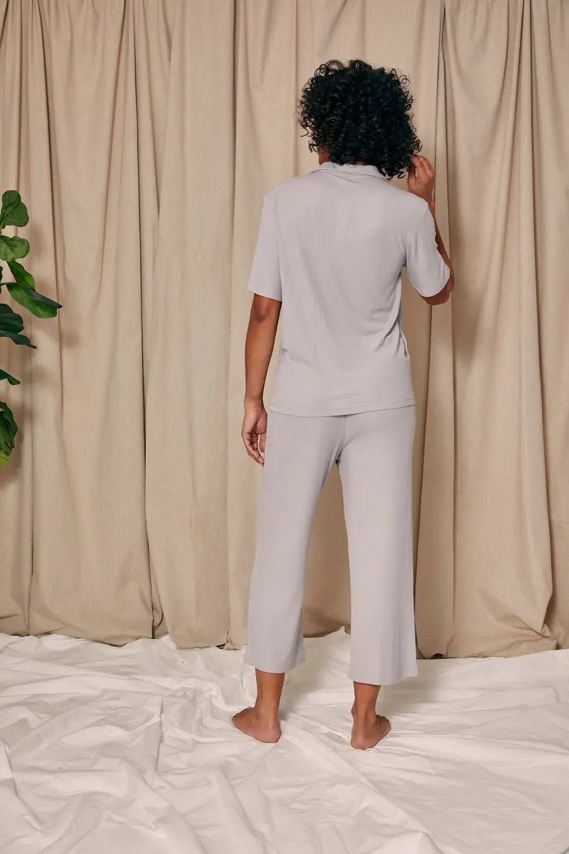 Grey EcoVero Ribbed Shirt Capri Set - Image 3