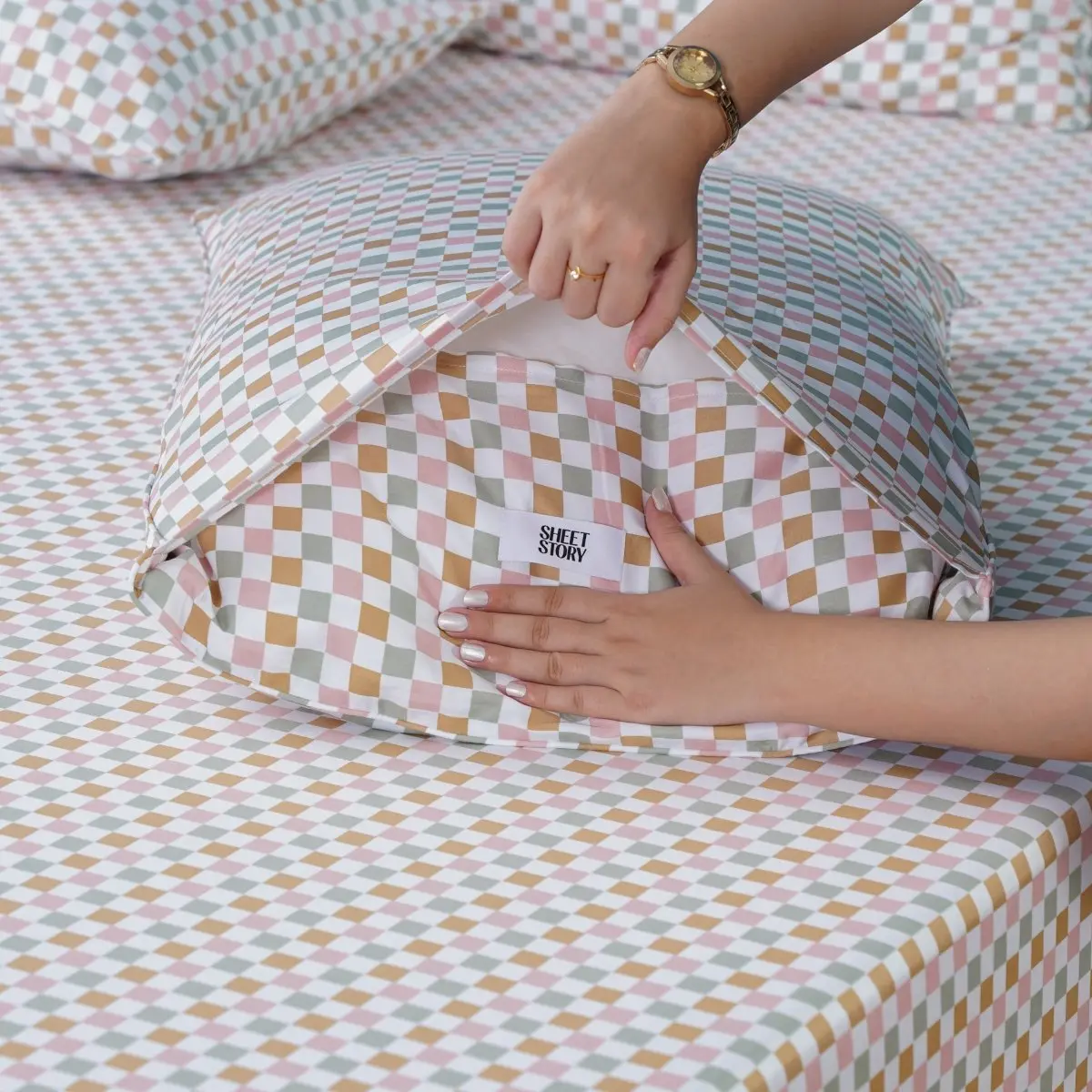 Ella Cotton - Gems Checkerboard Pillowcases Pair - Image 3