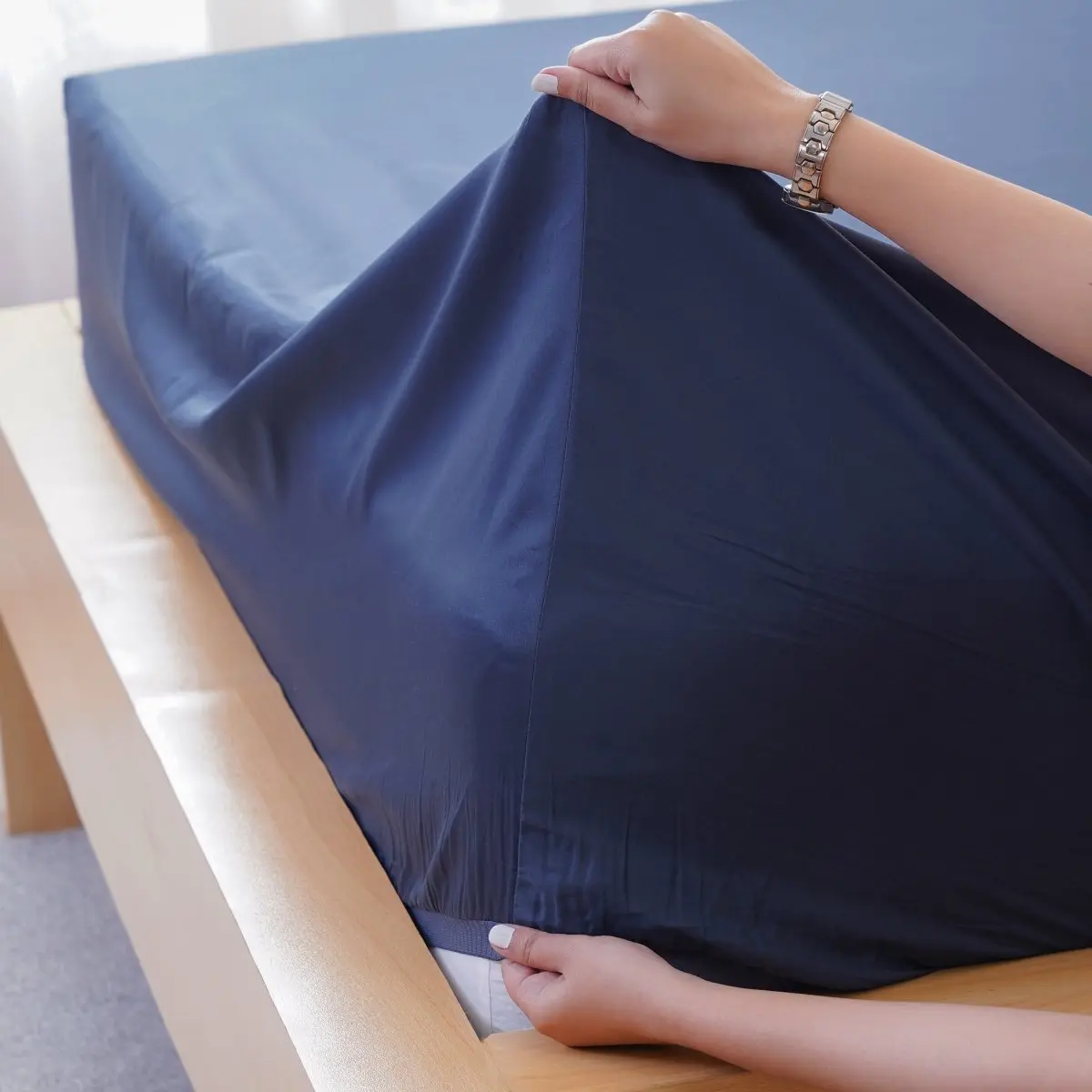 Ella Cotton - Midnight Blue Fitted Sheet - Image 2