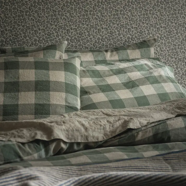 Elm Green Emsworth Check Linen Blend Pillowcase (Pair) - Image 3
