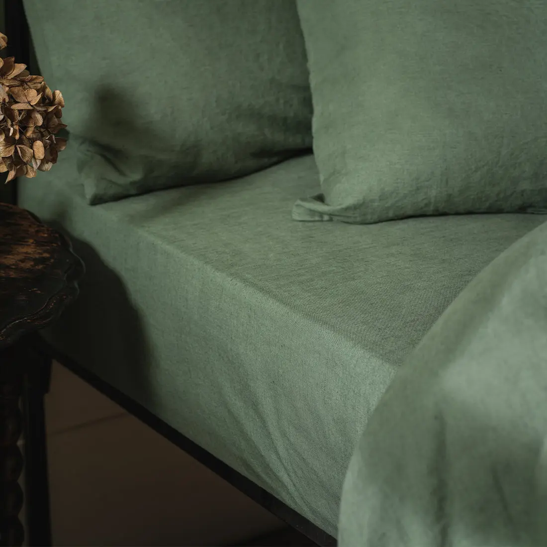 Elm Green Cotton Linen Blend Fitted Sheet