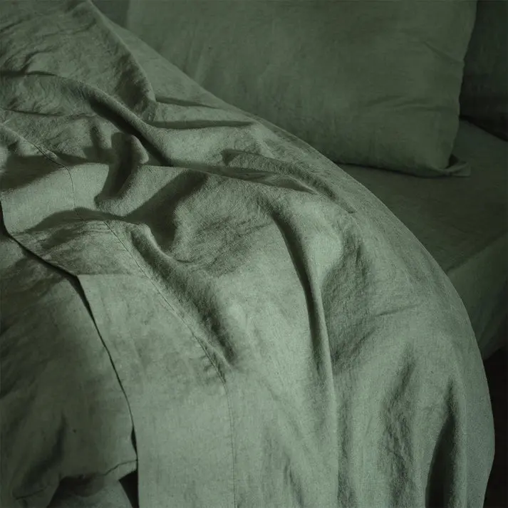 Elm Green Cotton Linen Blend Flat Sheet - Image 3