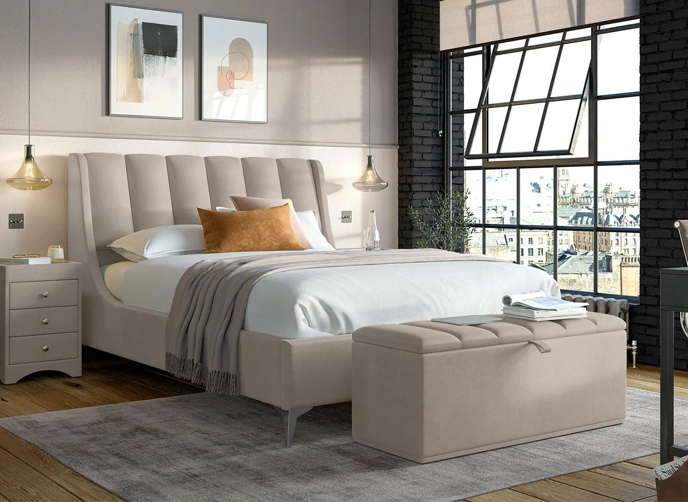 Enzo Upholstered Ottoman Bed Frame - Beige