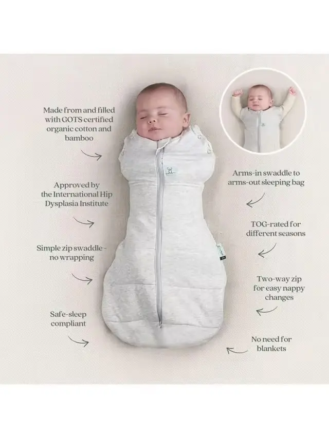 ergoPouch - Organic All Year Cocoon Swaddle Sleeping Bag - Daisy 1.0 TOG - Image 7